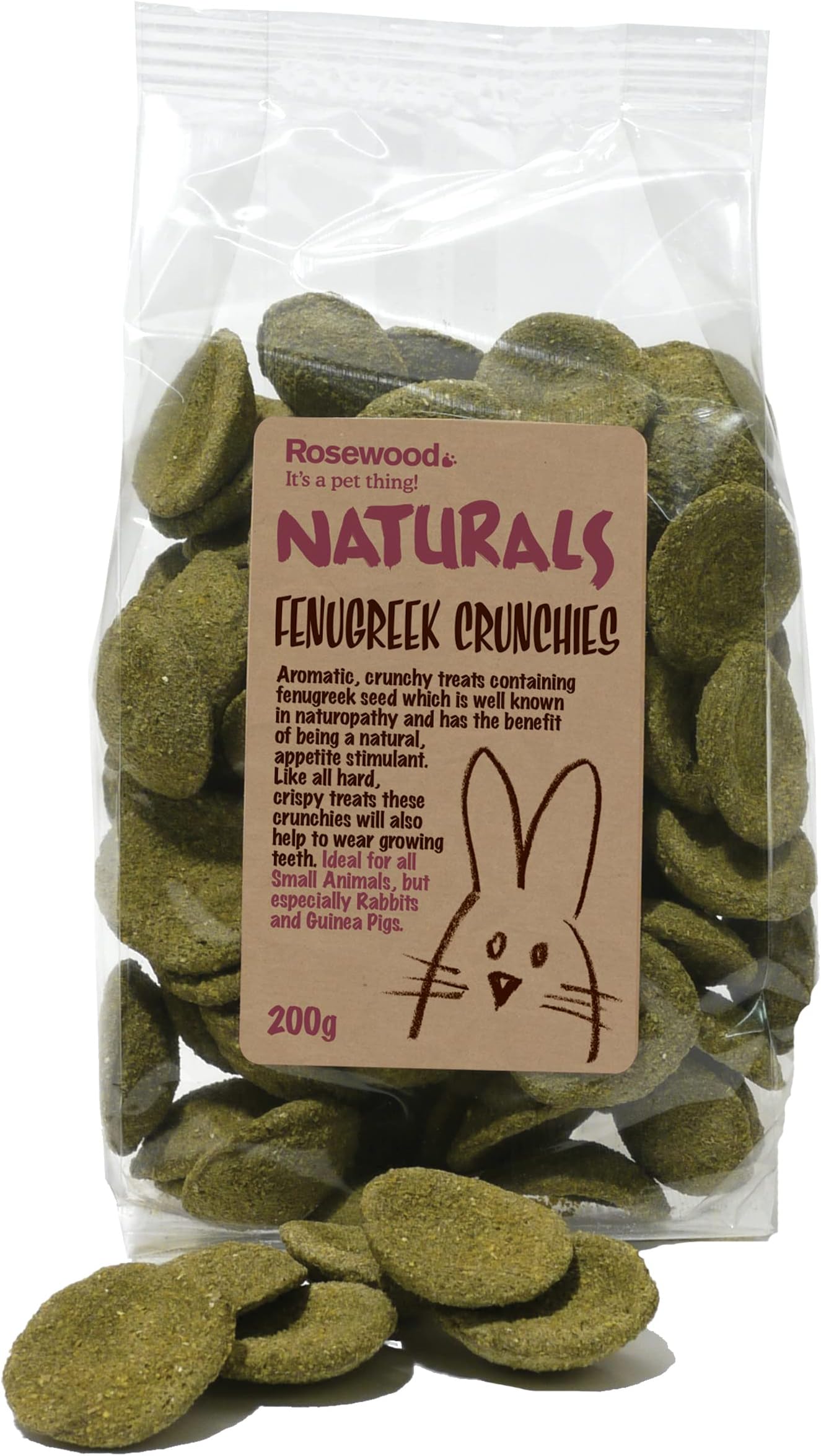 Rosewood Naturals Fenugreek Crunchies, Small Animal Treats for Rabbits, Guinea Pigs, Chinchillas, Degus, Hamsters, Gerbils, Mice and Rats, 200g