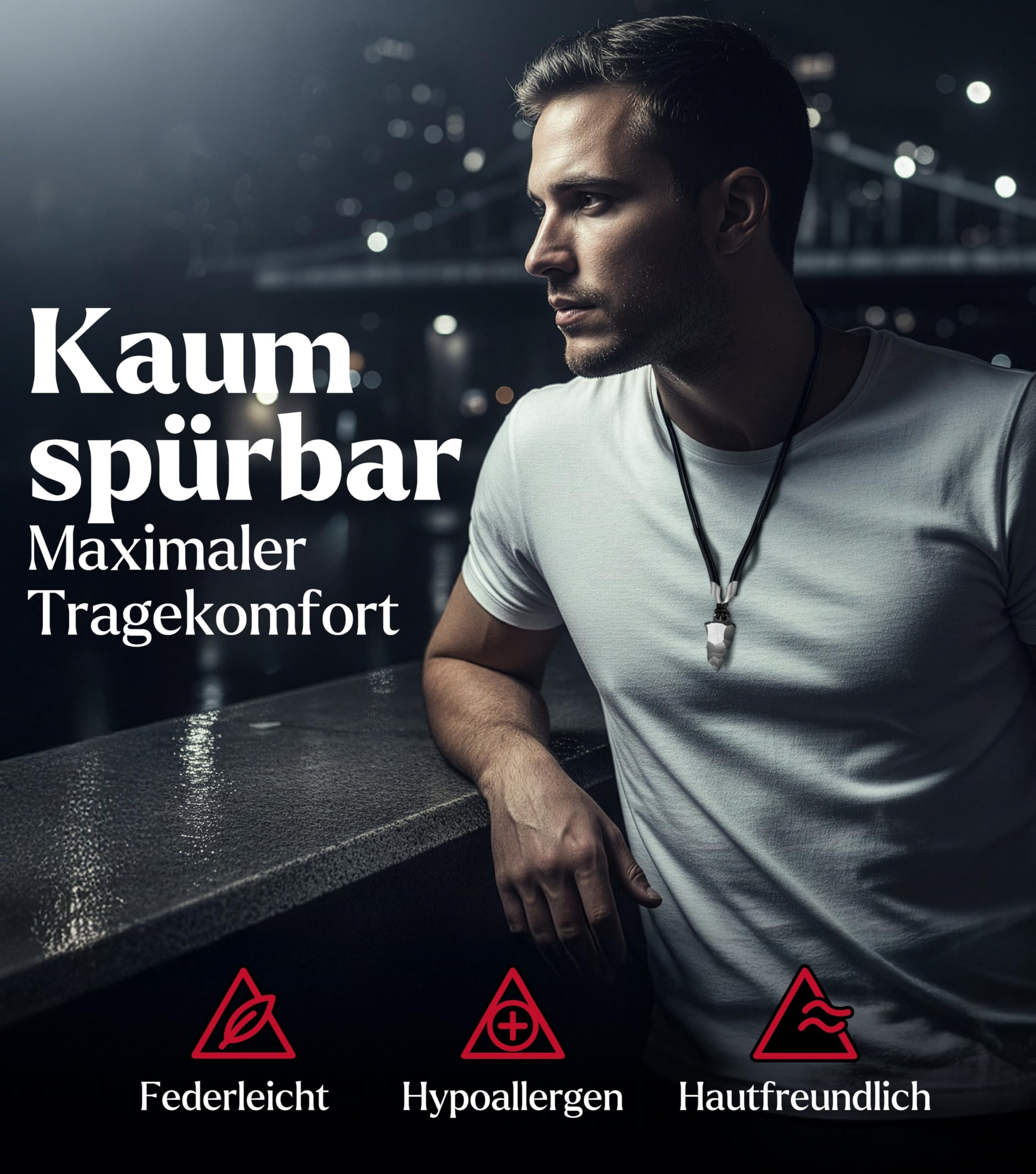 Titan-Anhänger Faustkeil mit Sternzeichen nach Wahl – Maskuline Herren-Halskette aus schwarzem Lederband und robustem Titan – Astrologie Schmuck & Zodiac Geschenk für Männer