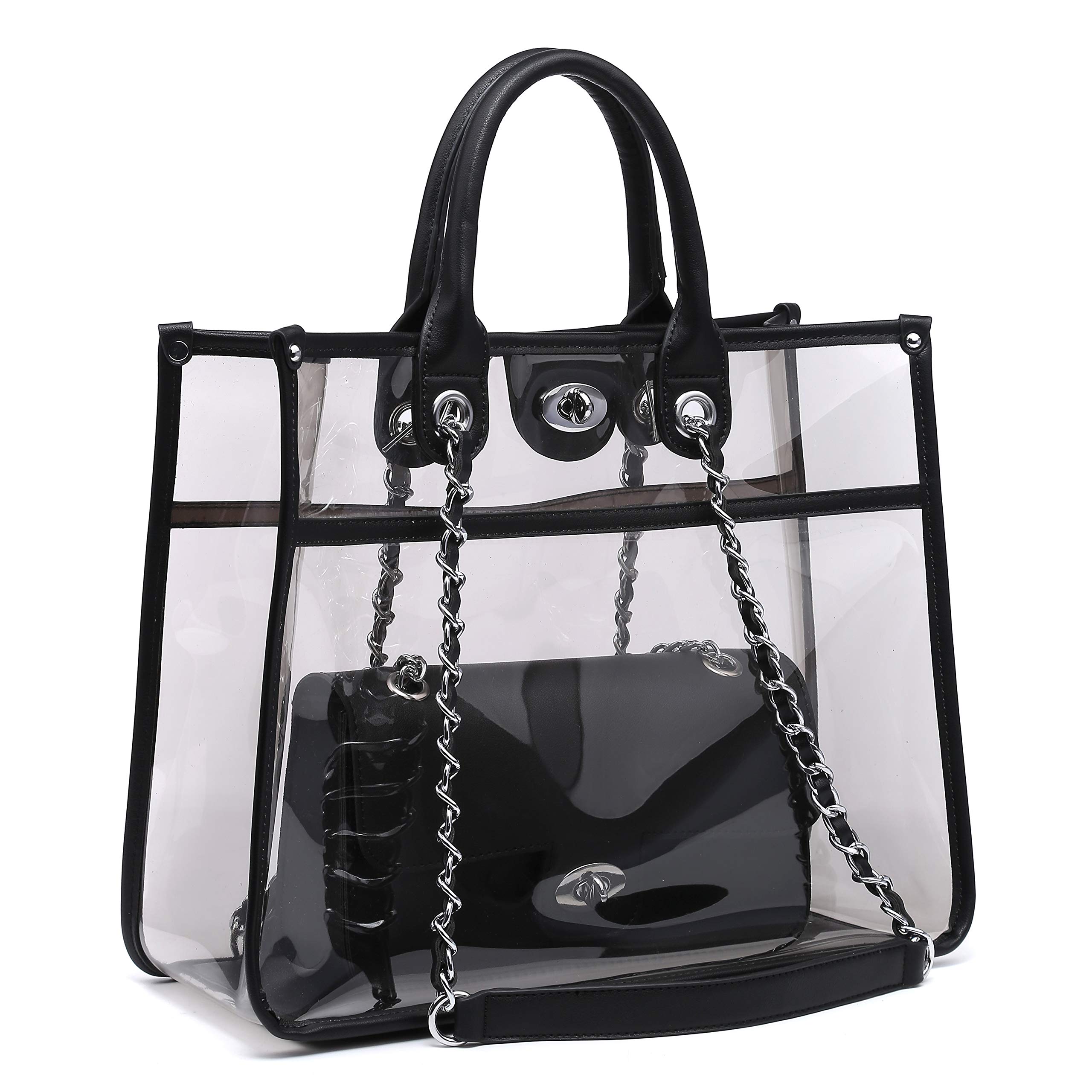 Large Clear Tote Bag Stadium Approved Women Clear Purse for Stadium Events Crossbody 2 in 1 Shoulder Work Bag