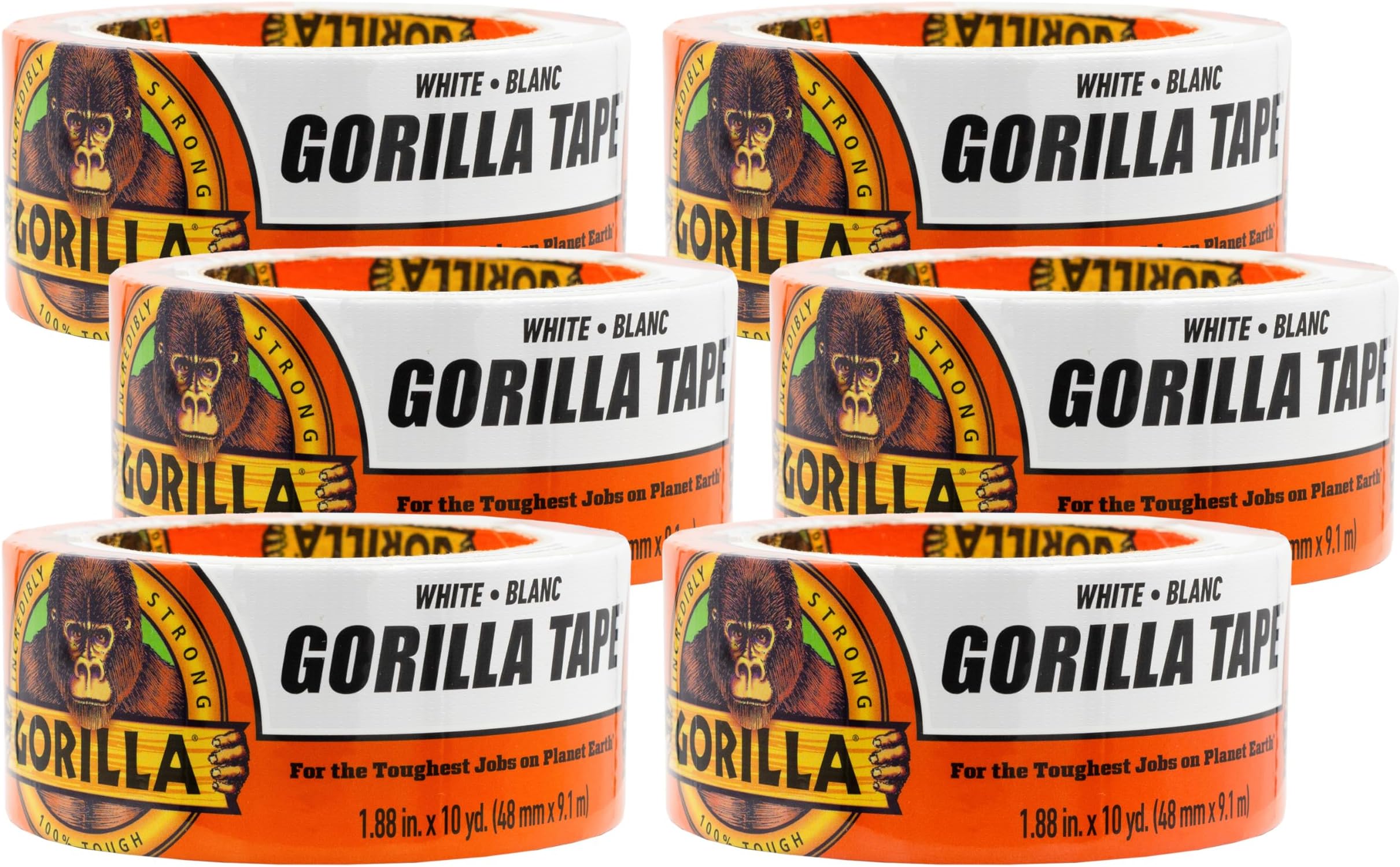 Gorilla 6010001 10yd White Duct Tape, 6-Pack