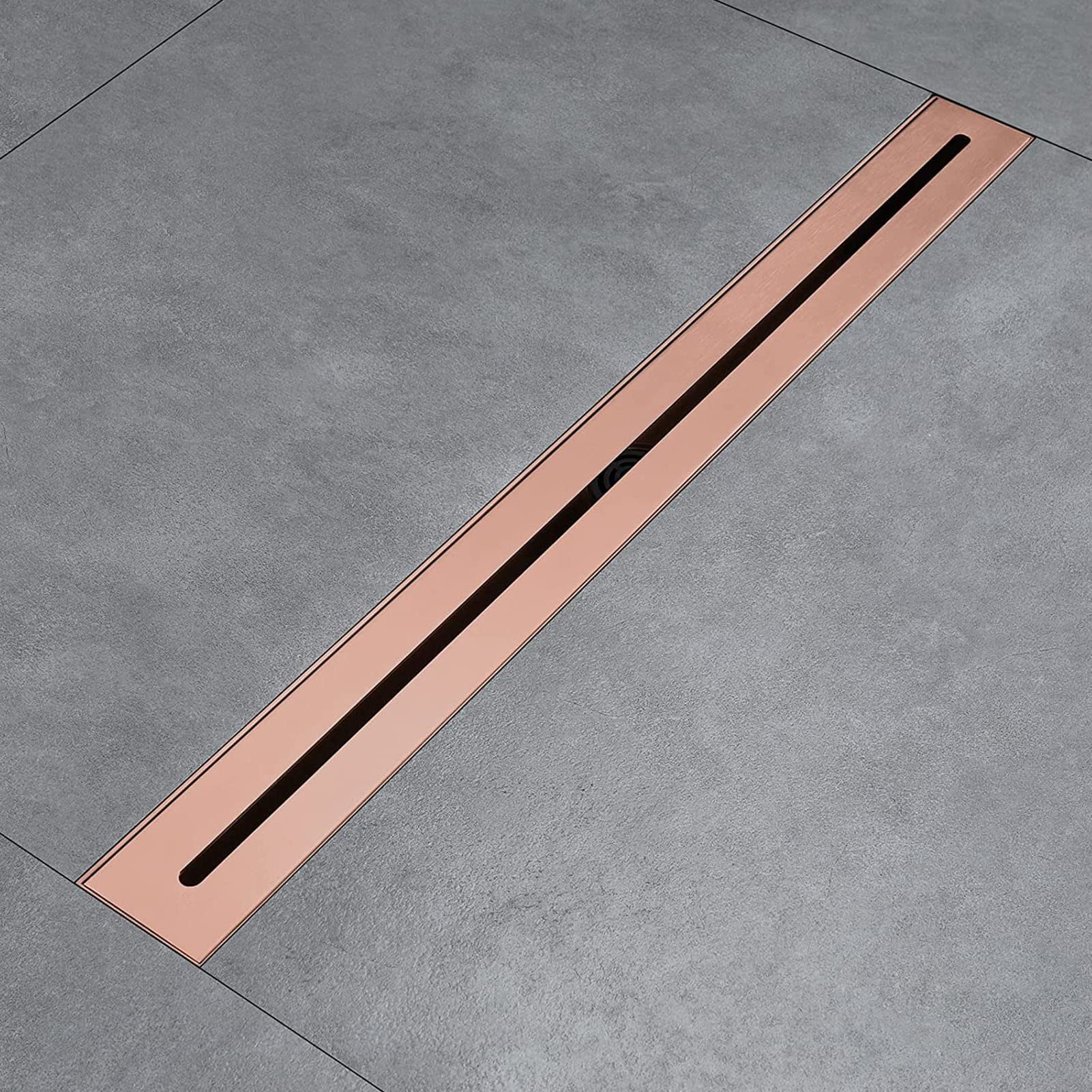 Scarico doccia lineare 60 cm, scarico doccia oro rosa con griglia rimovibile, scarico a pavimento in acciaio inossidabile con filtro per capelli, copertura scarico doccia bagno