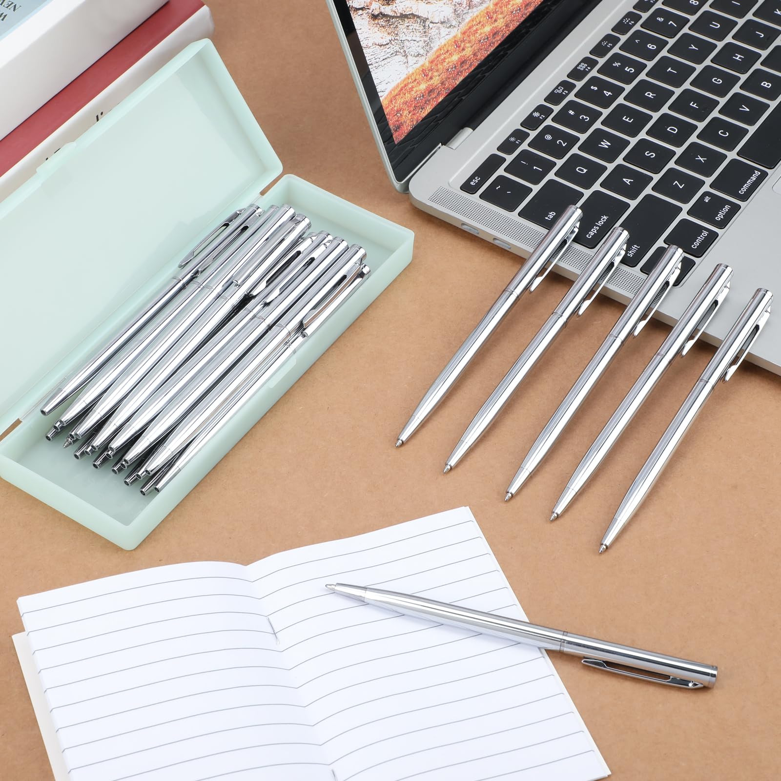 100 Stück Sliver Slim Metall Kugelschreiber 1mm Mittlere Spitze Metallstift Schwarze Tinte Glattes Schreiben Silberstift Einziehbare Kugelschreiber für Büro Business Studenten Lehrer Hochzeit Gast