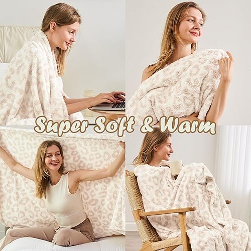Miniatura 4 de Qeils Manta para sofá, manta con estampado de leopardo, manta de punto súper suave, cálida y acogedora manta reversible para silla mecedora, manta