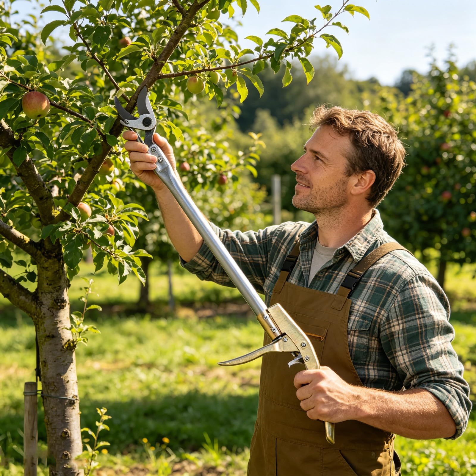 KICHOUSE Sécateur à main longue portée (62,5 cm) pour la taille des arbres - Cueille-fruits à une main - Idéal pour la taille des branches hautes, plaqueminiers et rosiers