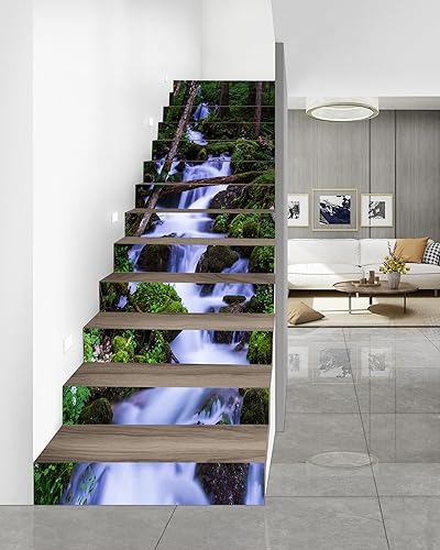 Miniatura 6 de FLFK Calcomanías para escaleras en cascada, juego de 15, calcomanías para elevadores de escaleras de pelar y pegar, 39.3 x 7.08 pulgadas