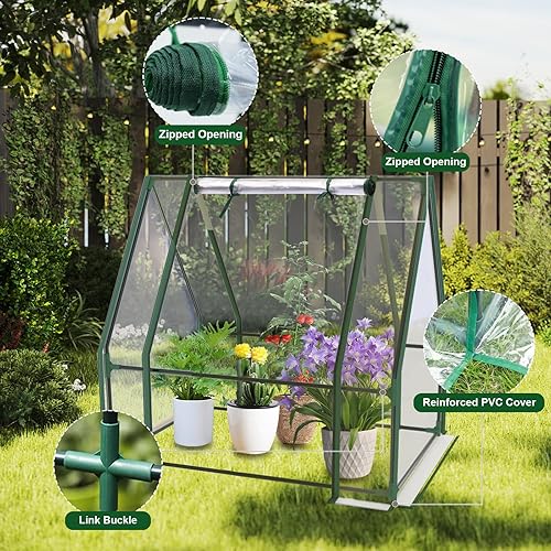 Vista 31 de Invernaderos de 12 x 7 x 7 pies para exteriores resistentes, grandes casas verdes para exteriores con 6 ventanas de malla ventilada, puerta