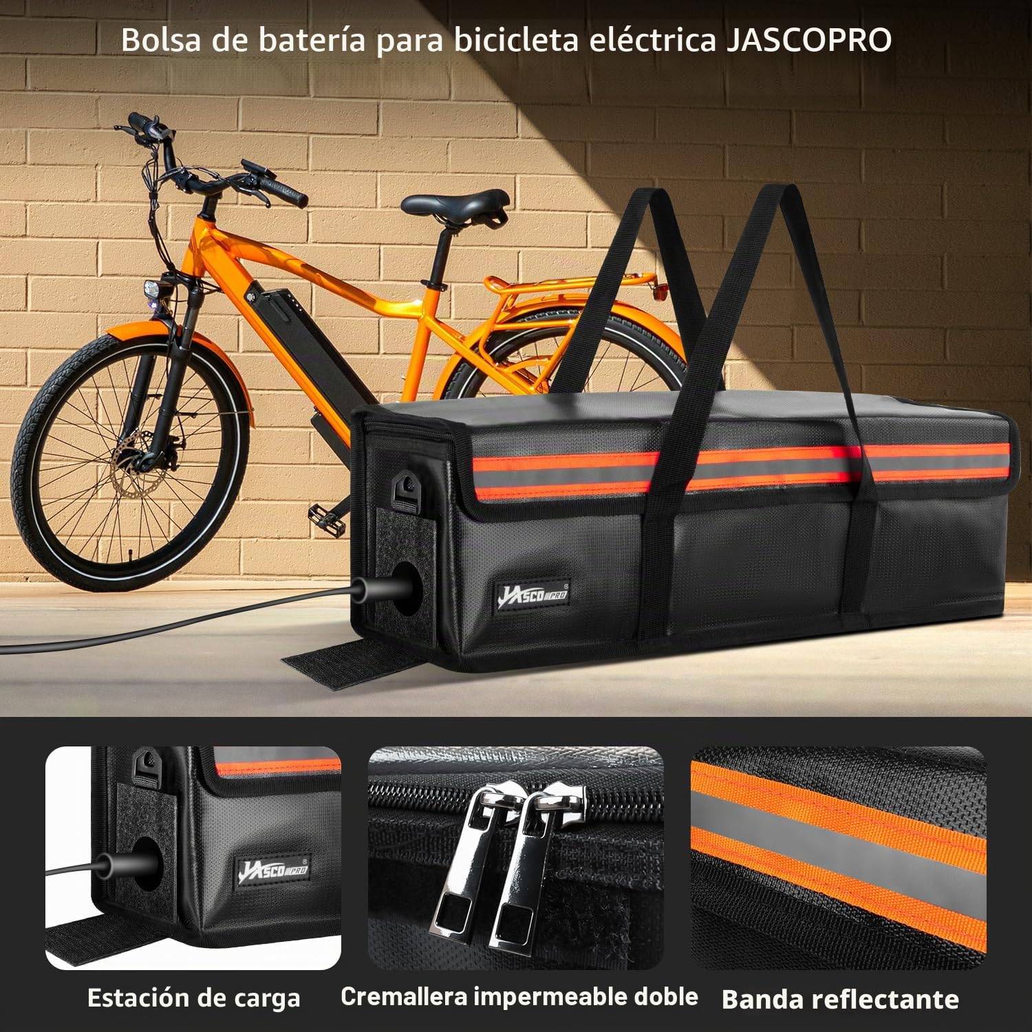 JASCOPRO Ebike Bolsa de la batería, 8 Capas de protección contra Incendios a Prueba de Fuego Bolsa de la batería hasta 1400 ° C, 49 * 15 * 15cm (L)