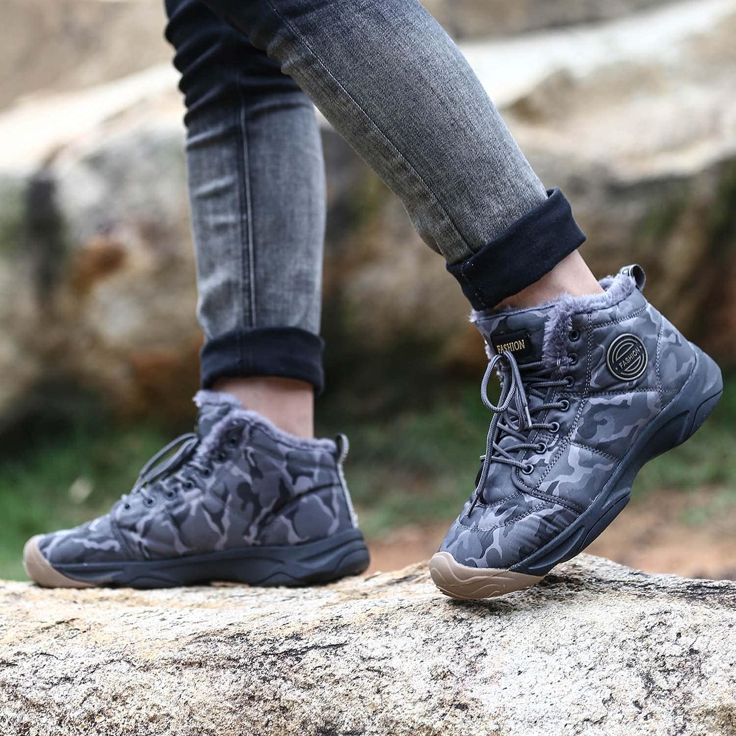 CERYTHRINA Mens Womens Snow Boots Men's Hiking Boots Winter Fully Fur Lined Trekking Backpacking Water Resistant Shoes