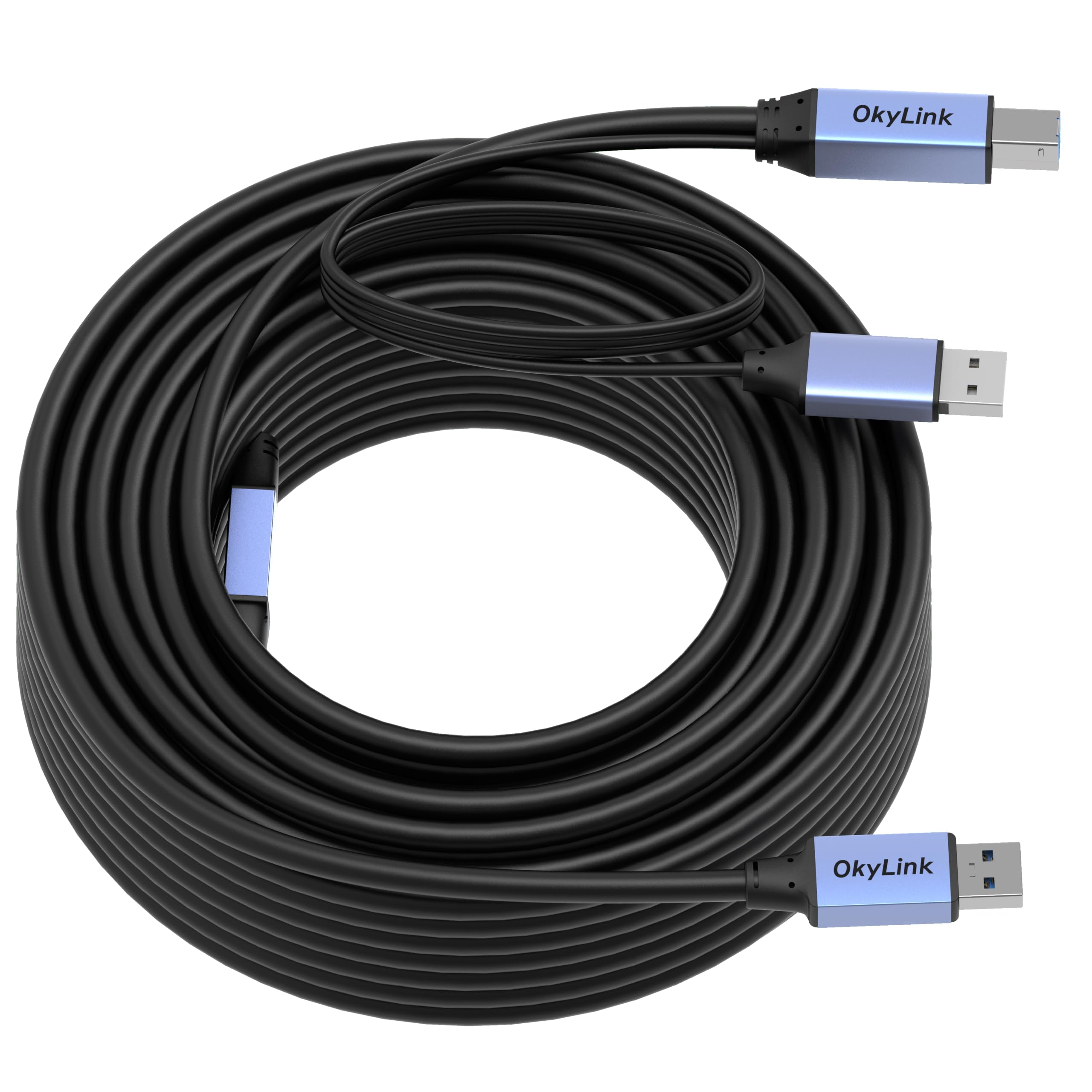 OkyLink Cavo ripetitore attivo USB 3.0, da A a B, maschio a maschio, 5 Gbps, 19,8 m | 20M, 3.2 Gen 1, fornito con alimentazione, per stampa professionale, scansione