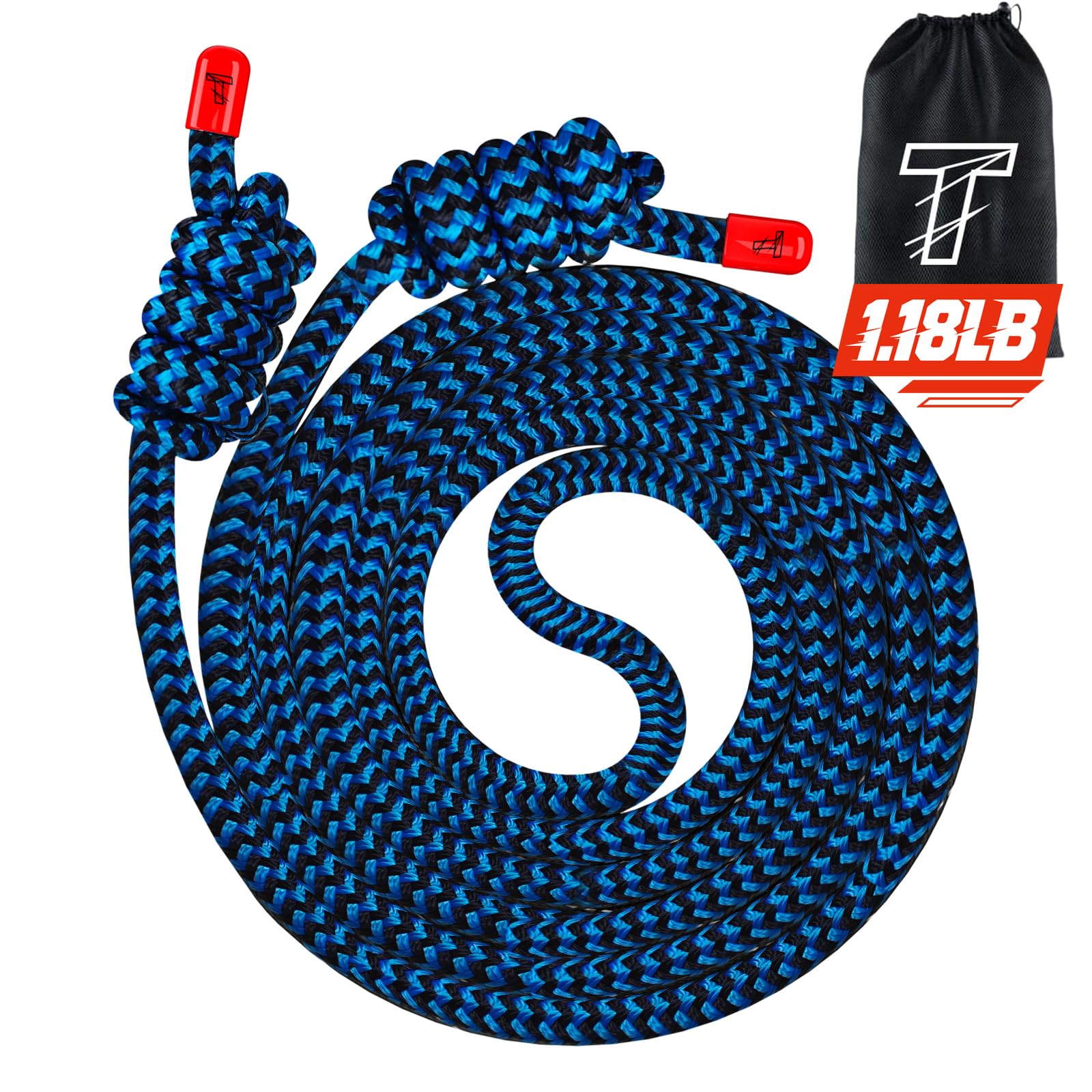 Flow Rope Exercise Jump Rope For Fitness, Working Out, Flow with 9 Ft Adjustable Double Woven Workout Rope For Men, Women, Beginners' Training – Indoor & Outdoor Cardio (black+blue, 9 ft)