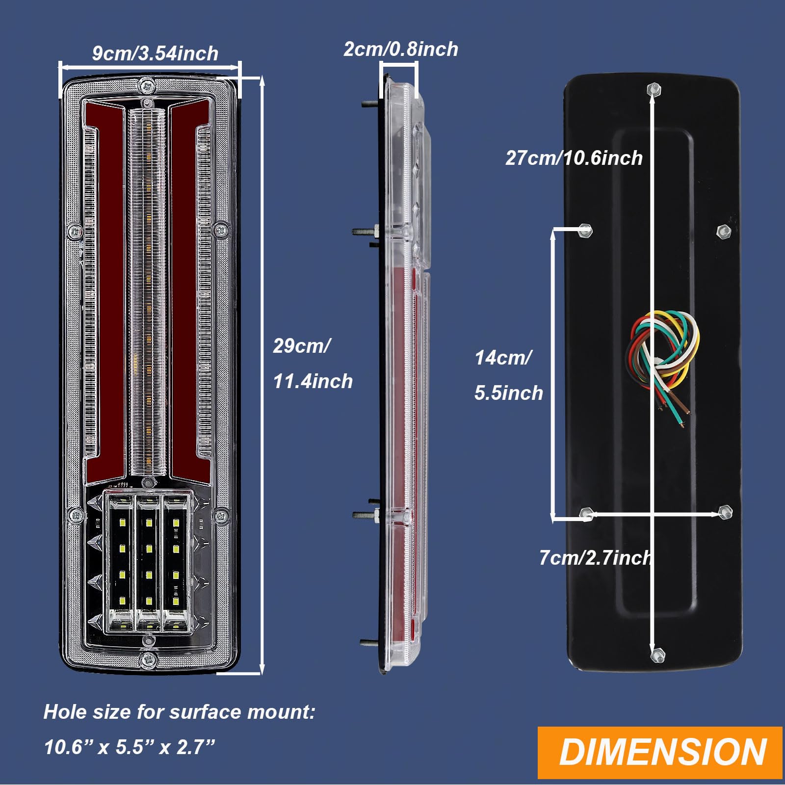 Biqing 2PCS Fanali Posteriori Rimorchio LED, Luci 12V Stop/Turn/Tail/Freno/Retromarcia 62 Indicatori Luminosi per Camion Furgone Caravan