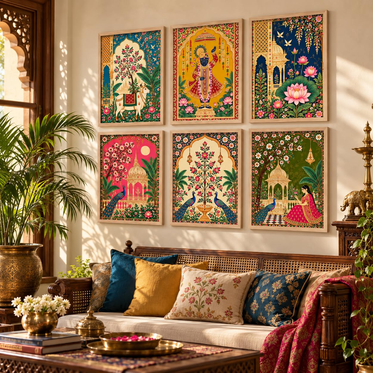 Madhubani Paintings Set - 6 Traditional Indian Wall Art -4