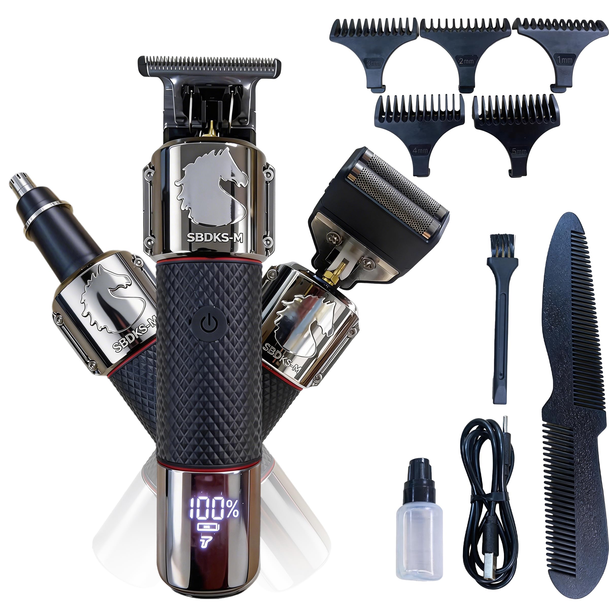 3-in-1 Classic Beard Trimmer for Men- Exposed Skeleton Design, IPX7 Waterproof Electric Razor Shaver- Powerful＆Quiet，Lithium-Ion Cordless Hair Clipper, Men's Grooming Kit for Hair、Nose、Ear、Face、Body