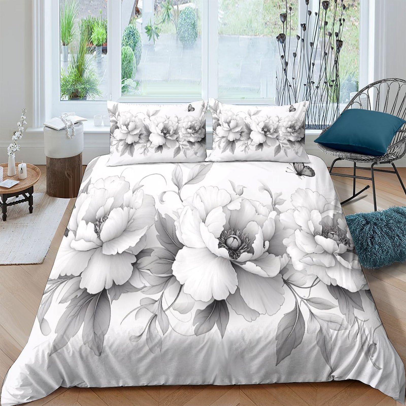Ctjqhvkz Style-5 3D Printed White Peony Fitted Sheet Microfiber Soft Floral Bed Cover For Bedroom Guest Room Mattress Decor Single（135X200cm）