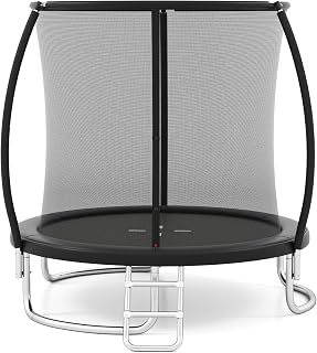 HONEY JOY 8/10/12FT Outdoor Trampoline, Heavy-Duty Recreational Trampoline with Safety Enclosure Net, Ladder and Anti-Rust Galvanized Steel Frame for Kids and Adults, Green/Orange/Multi-Color/Black