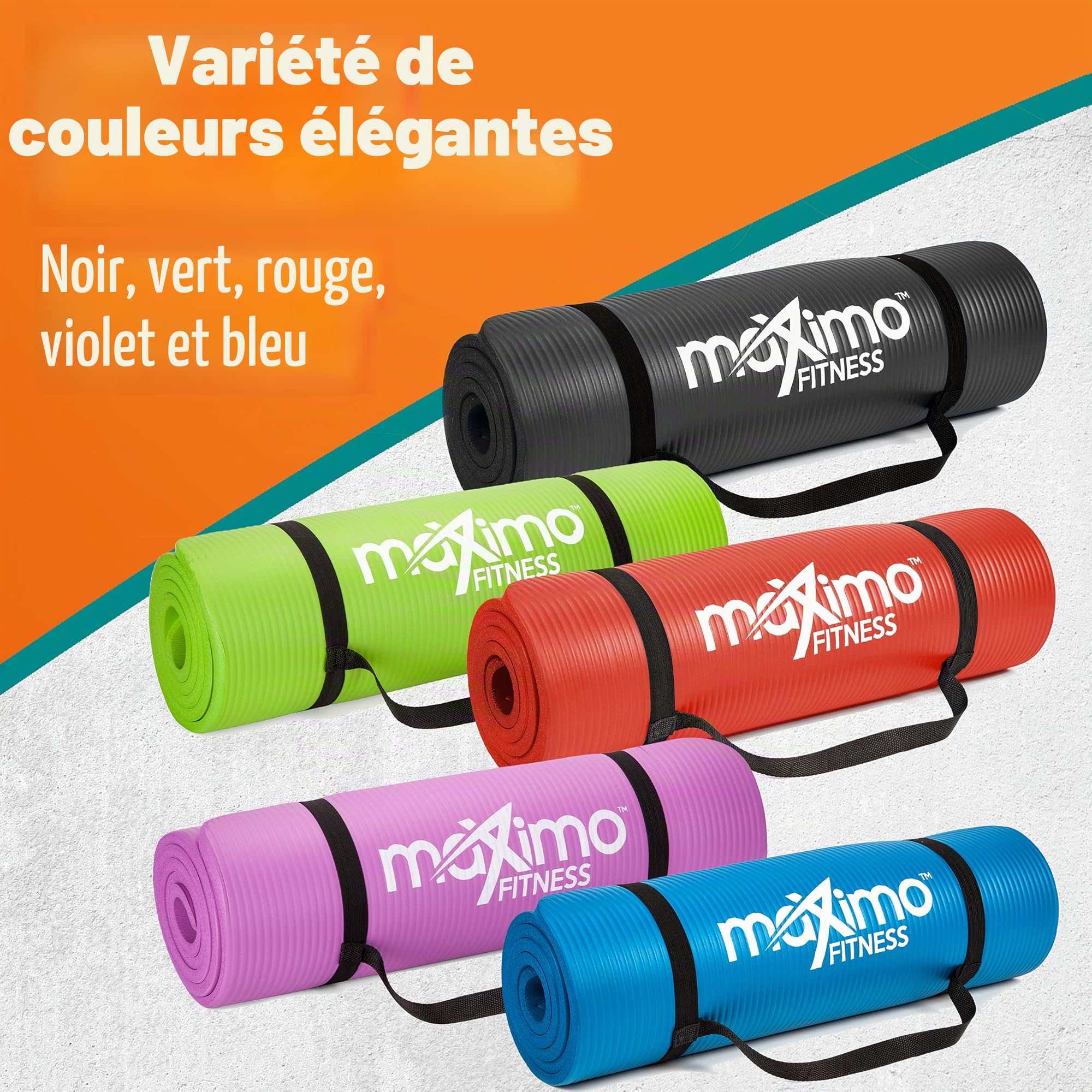 Maximo Fitness Tapis d'exercice physique NBR de haute qualité - Extra épais 12 mm, multi-usage - Parfait pour le yoga, le Pilates, les abdominaux.
