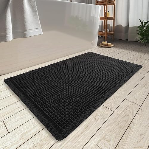 Miniatura 43 de Alfombra de pasillo de punto gofre mejorada súper absorbente antideslizante para suelo de baño, lavable a máquina, alfombra de pasillo de baño
