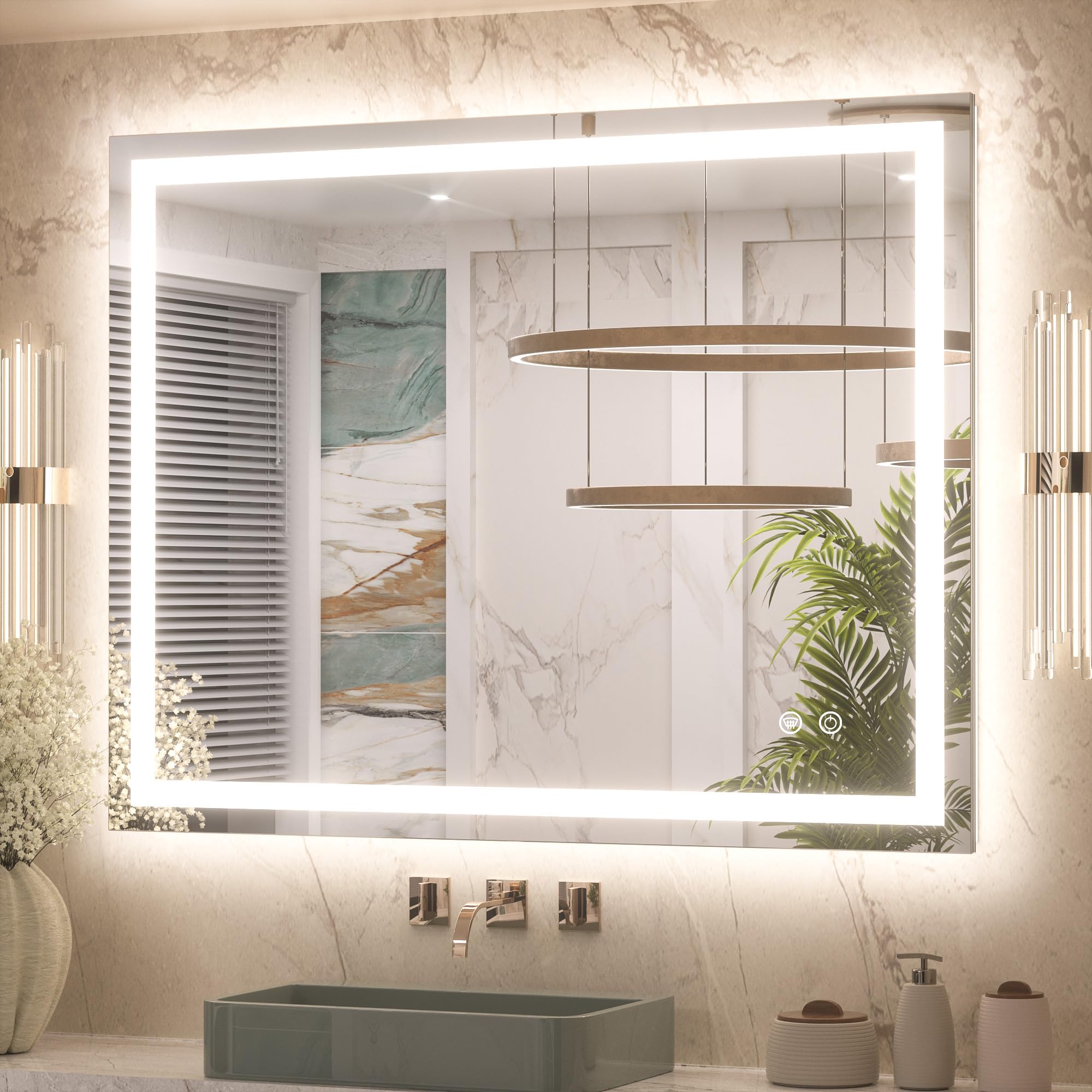 Keonjinn 40 x 32 Inch LED Bathroom Mirror with Lights, Bighter Frontlit & Backlit Vanity Mirror with Stepless Dimmable 3-Color, Anti-Fog Mirror for Wall, HD Tempered Glass, Memory Founction, CR90+