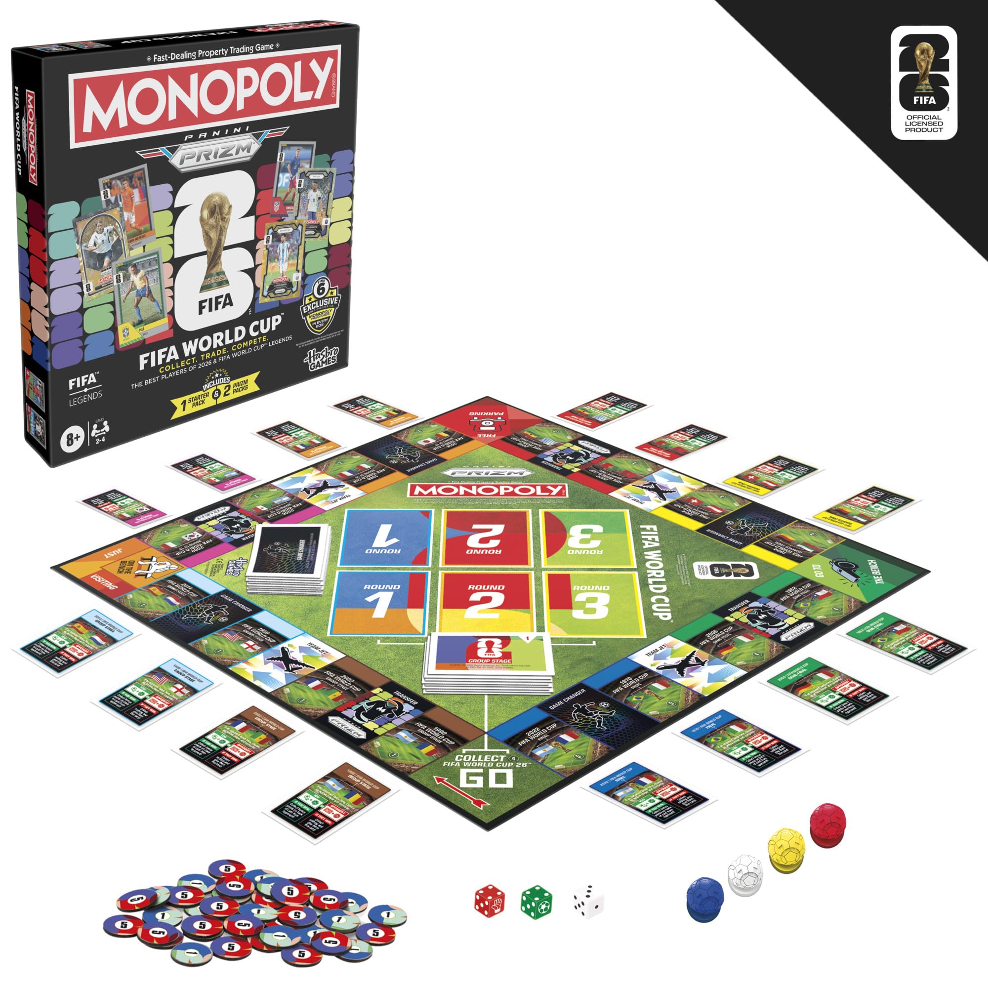 Monopoly Panini Prizm: FIFA World Cup gra piłkarska z kartami Monopoly Panini Prizm Mistrzostwa Świata w Piłce Nożnej 2026 I od 8 lat
