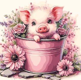 DOTSTART Paint by Numbers Kit for Adults, Cute Pink Pig Canvas Adult Paint by Number Kits, Acrylic Paint by Number Canvas for Adult Beginners, Home Wall Art Decor, 16X16 inch