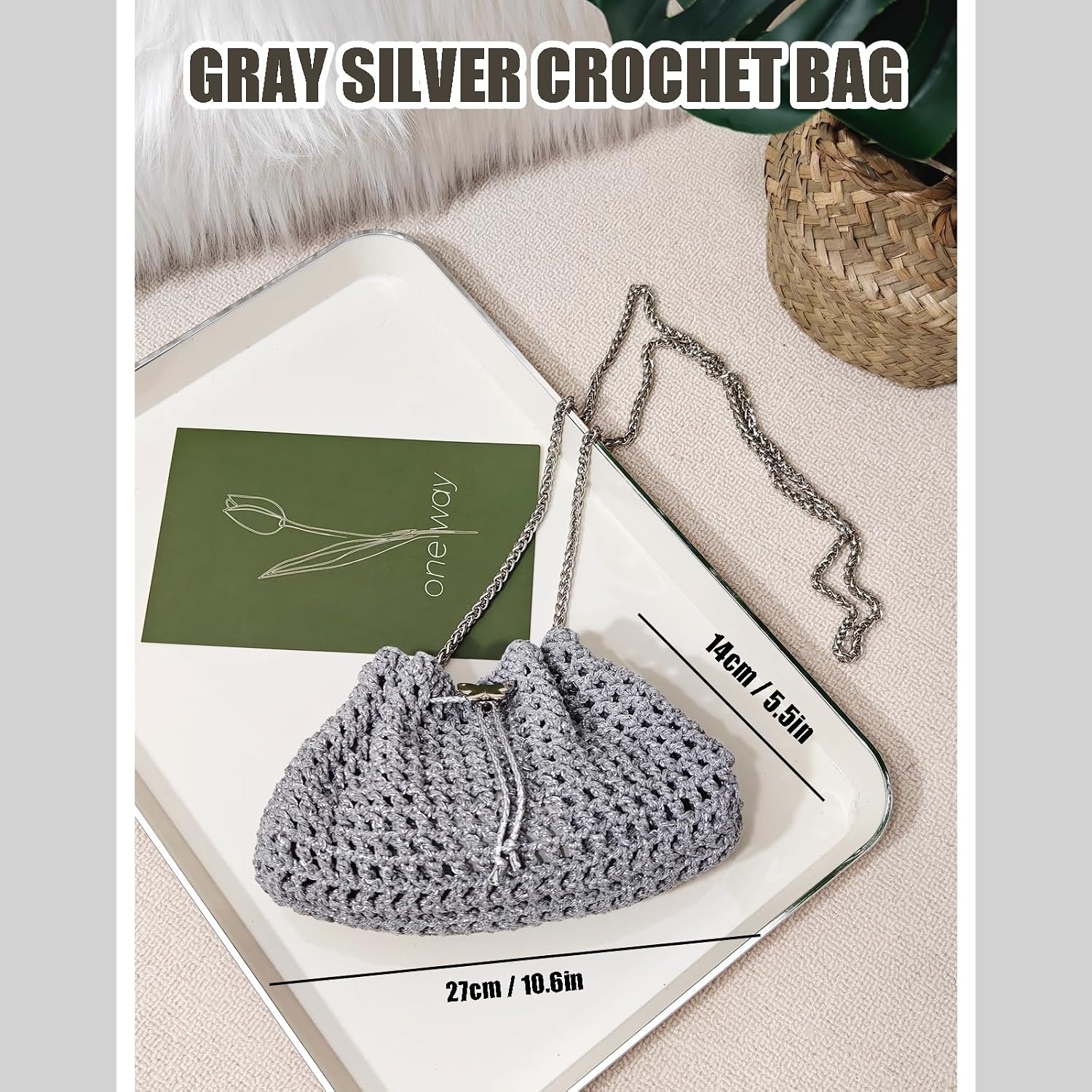 Herally Crochet Kit DIY Bag for Beginners - Include Yarn, Hook and Accessory - with Step by Step Video Tutorials - Crochet Crossbody Bag (Gray)