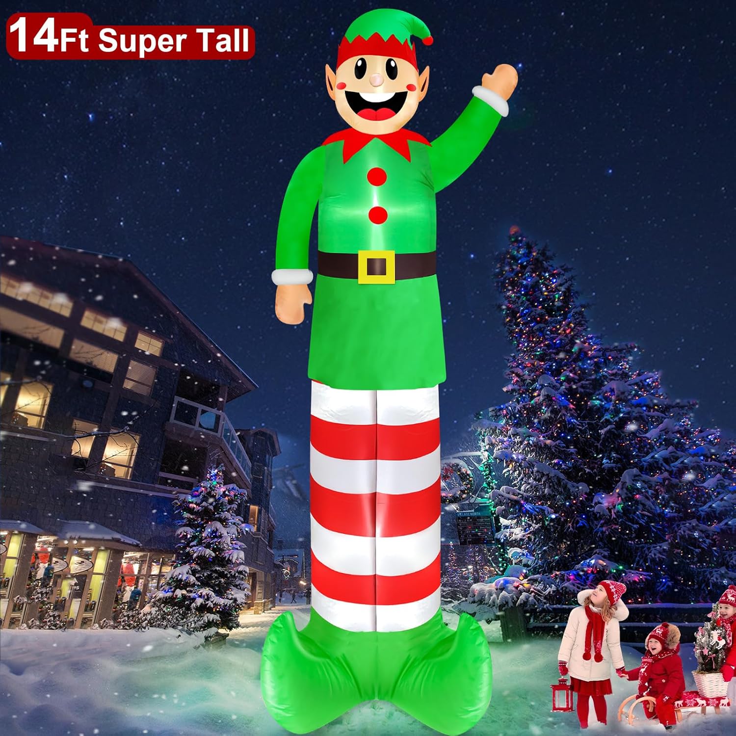 14 Ft by 5.2 Ft Super Tall Christmas Inflatable Elf, Christmas Inflatables Decorations Outdoor Blow Up Giant Santa Elf with Built-in LEDs Inflatable Christmas Decoration for Yard Outside Garden Lawn - Image 9
