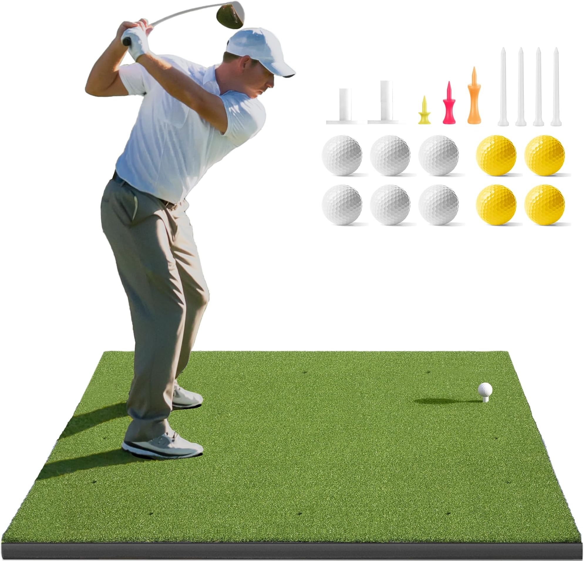 Golfguru Golf Mat, 5x4ft 21MM/31MM/36MM Golf Hitting Mat with 10 Golf Balls, 9 Golf Tees, Golf Training Mats Practice Outdoor Indoor Backyard Driving Chipping Training Artificial Turf Hitting Mat