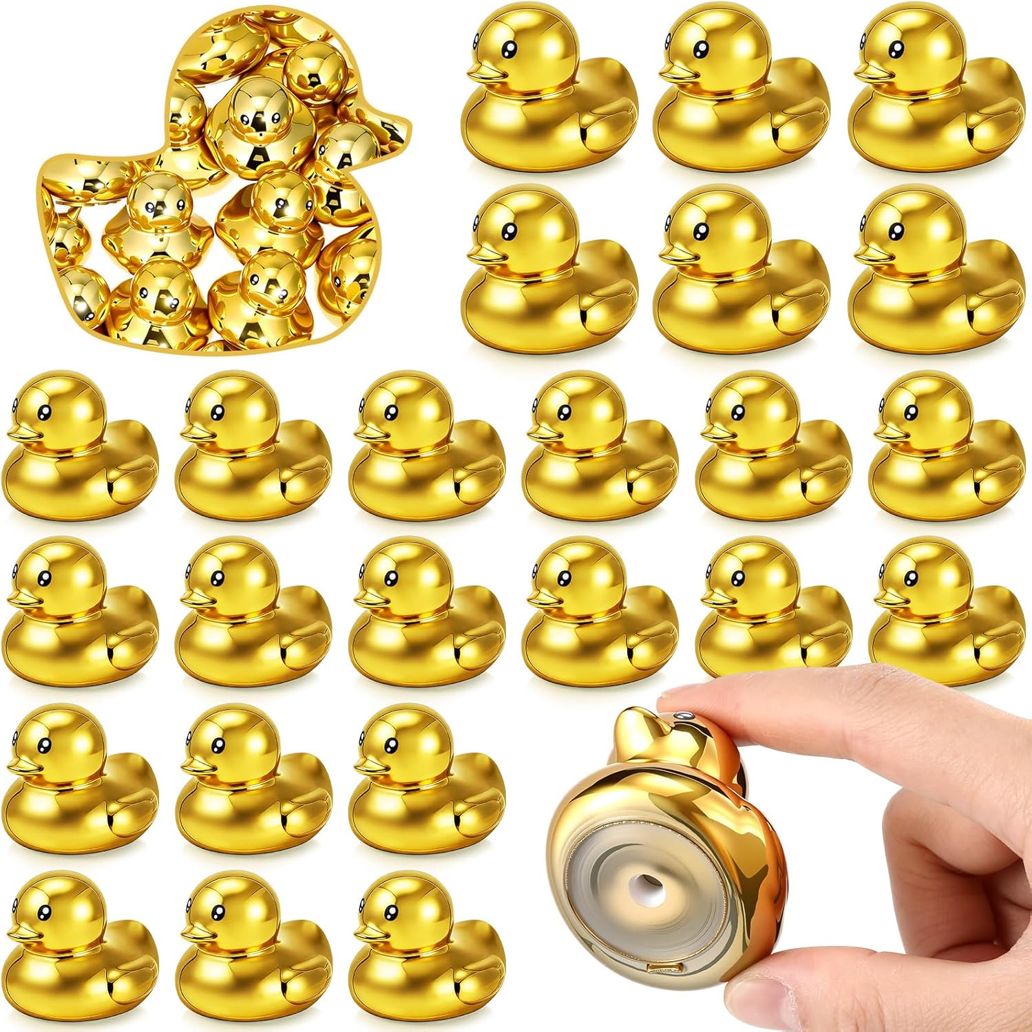 24 Pcs 2 Inch Metallic Ducks Figurines Bulk Mini Miniature Colorful Duck Statue Micro Duck Charms Garden Landscape for Home Decor Birthday Baby Shower Party Favors Gift DIY Craft(Gold)