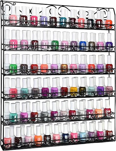 AMT - Estantes de esmalte de uñas de metal de 6 niveles para la pared, hasta 132 botellas, exhibición de esmalte de uñas de calidad transparente