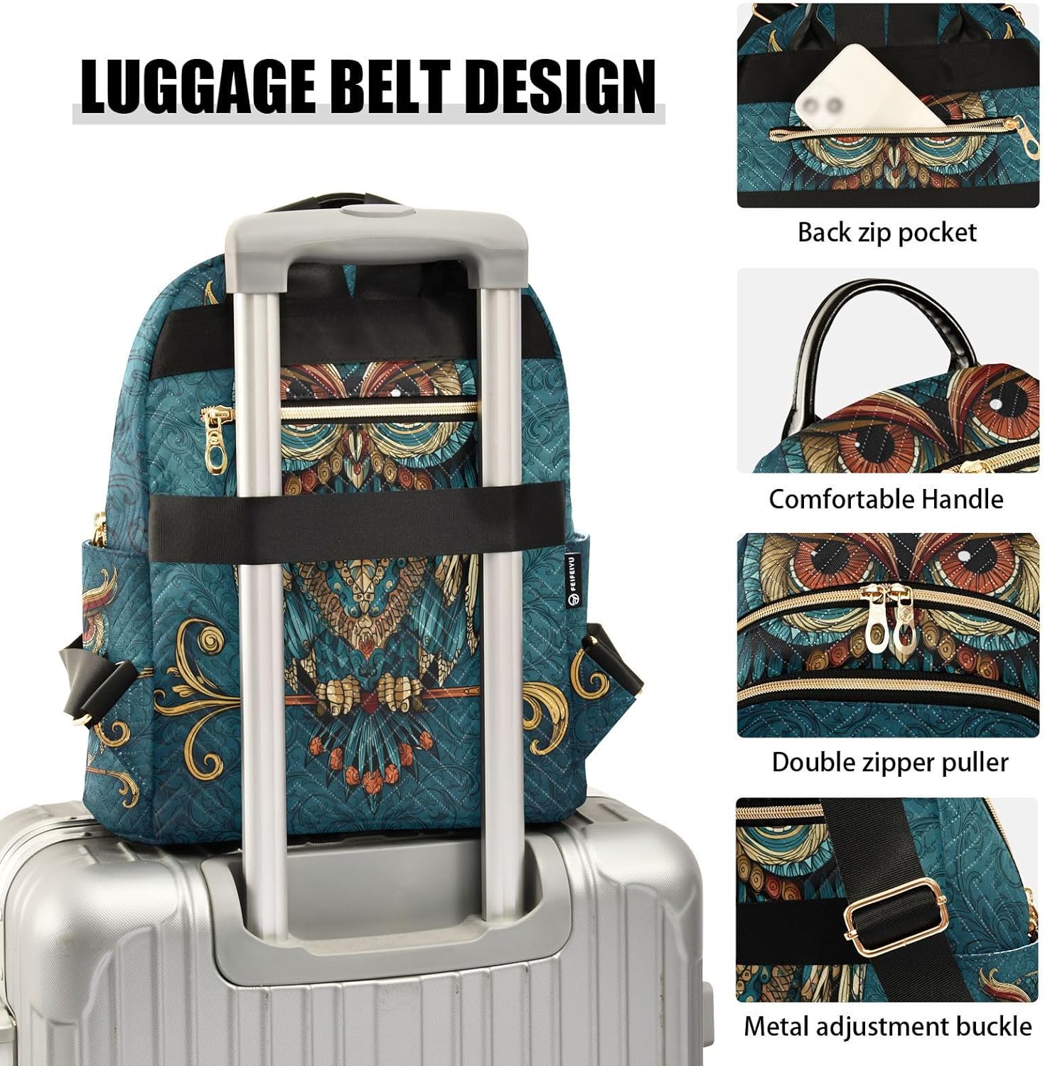 ALAZA Owl Print Boho Ethnic Mini Backpack Purse for Women Travel Bag Fashion Daypack Back Pack Shoulder Bag
