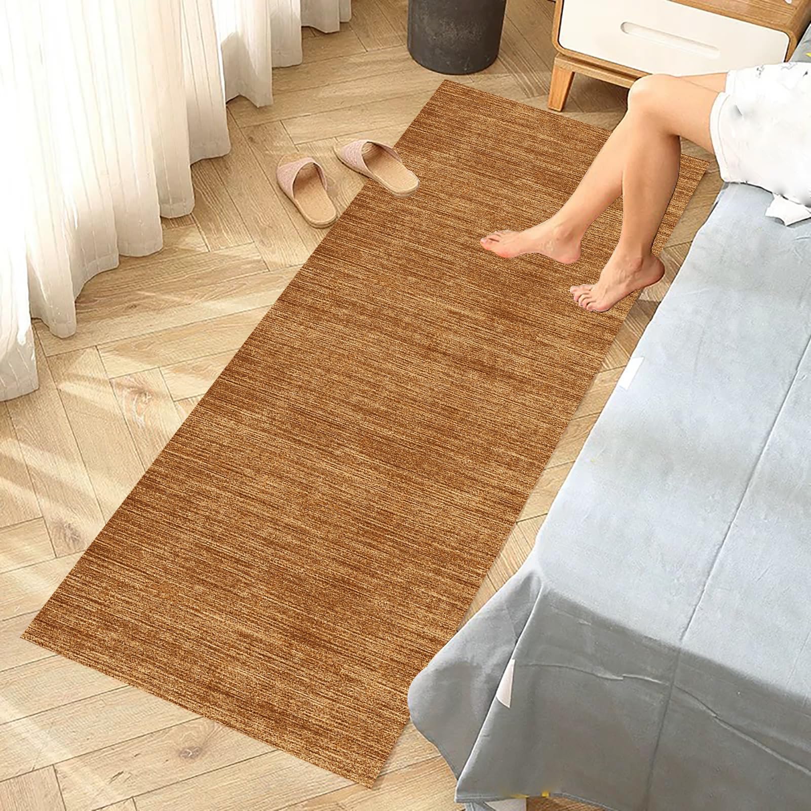 Bieżnik dywanowy do przedpokoju, wąski dywan, wytrzymała, mata wejściowa, 100 x 250 cm, brązowy, długi bieżnik, antypoślizgowy, zmywalny, dywanik kuchenny, mata podłogowa do łazienki, przedpokoju