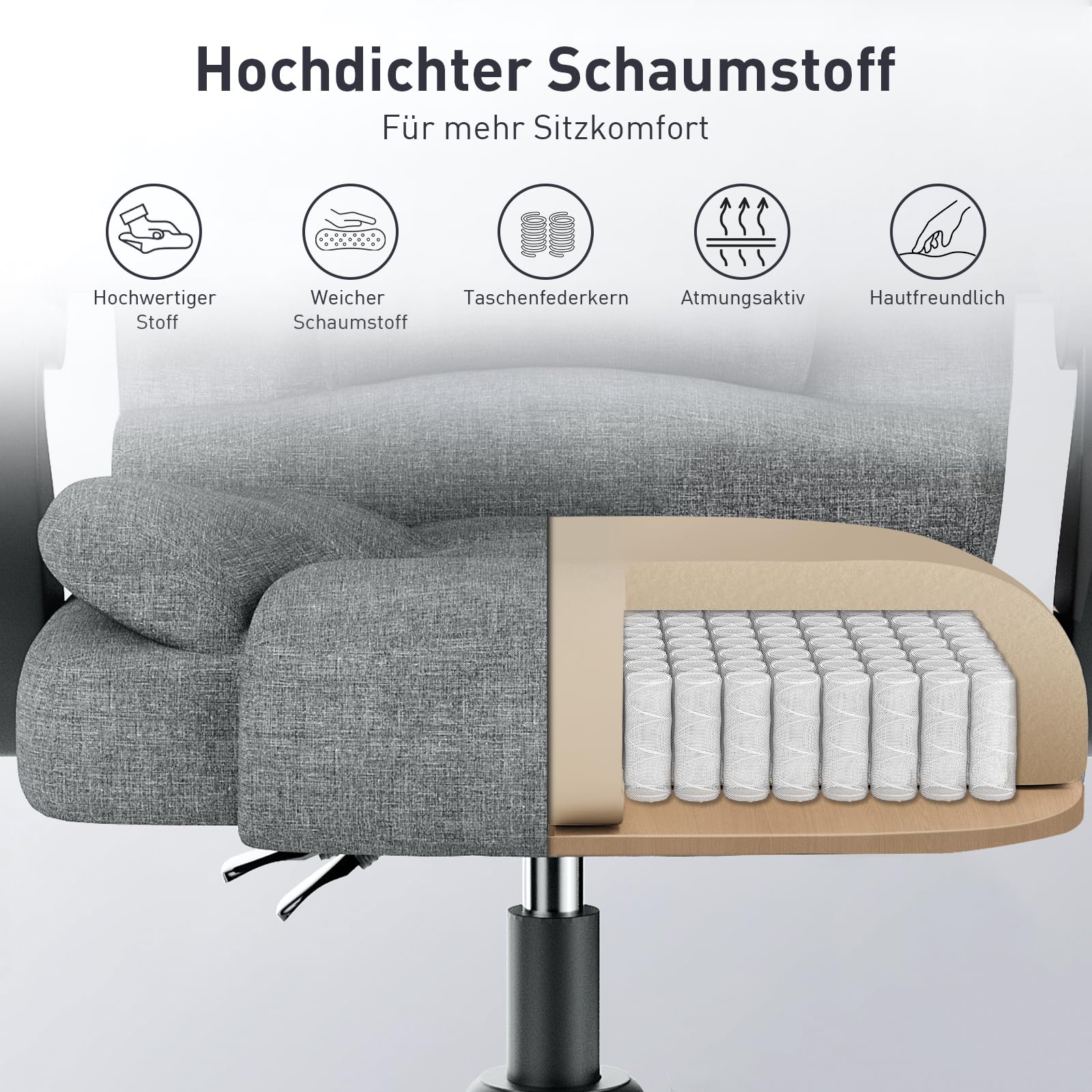 naspaluro Chefsessel Bürostuhl, Schreibtischstuhl, Ergonomisch, Computerstuhl mit Hoher Rückenlehne, Gepolsterter Armlehnen und Höhenverstellbar, Neigefunktion, Drehstuhl, Liegestuhl, Dunkelgrau