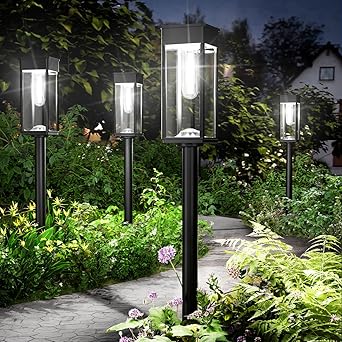 ALFIOT Solar Pathway Lights Outdoor,6 Pack Bright Solar Lights Outdoor, IP65 Waterproof Auto On/Off Solar Garden Lights Solar Powered Landscape Lighting for Yard Patio Walkway Driveway Pathway - Black