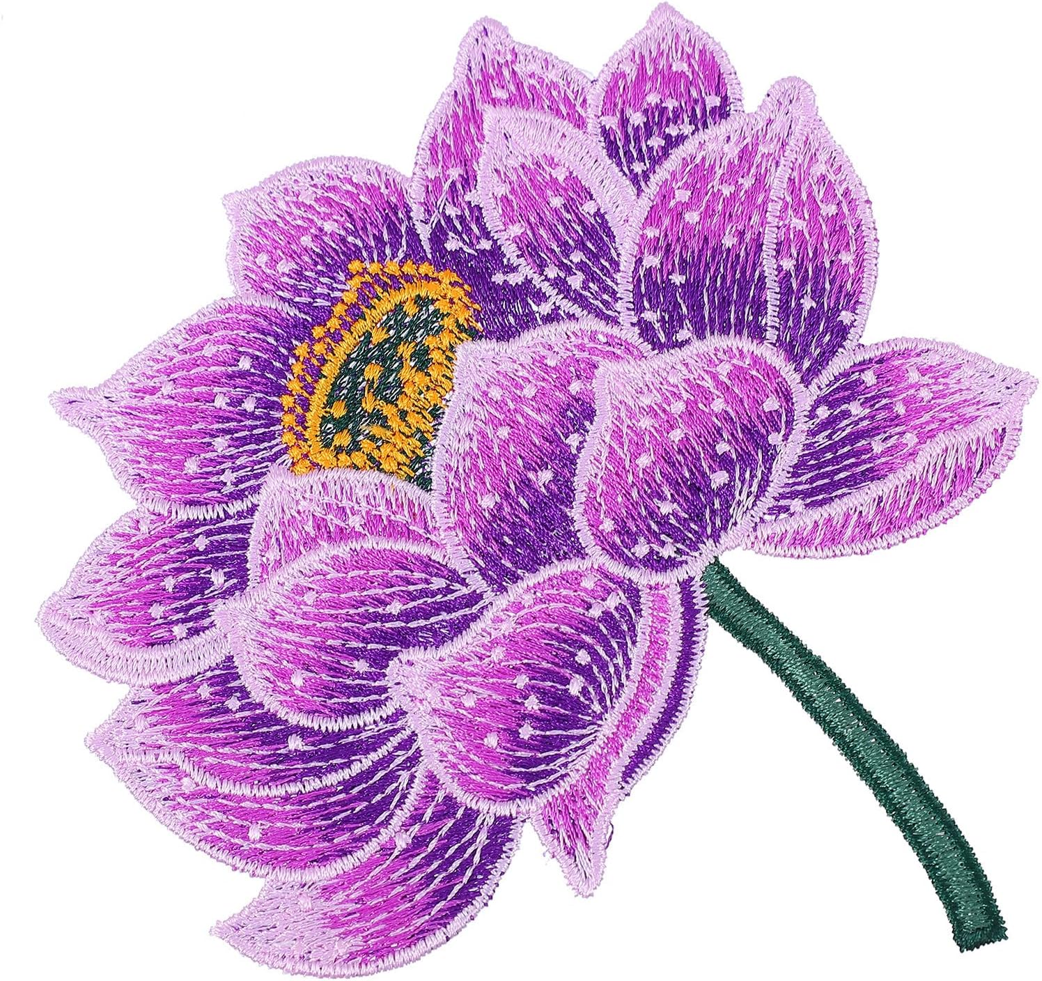 Ethnic Embroidered Lotus Cloth Sticker 5.12X4.92 Inch Three-Dimensional Patch Sew on Applique for Clothes Bags Hats Repair Decoration for Boys and and Adults