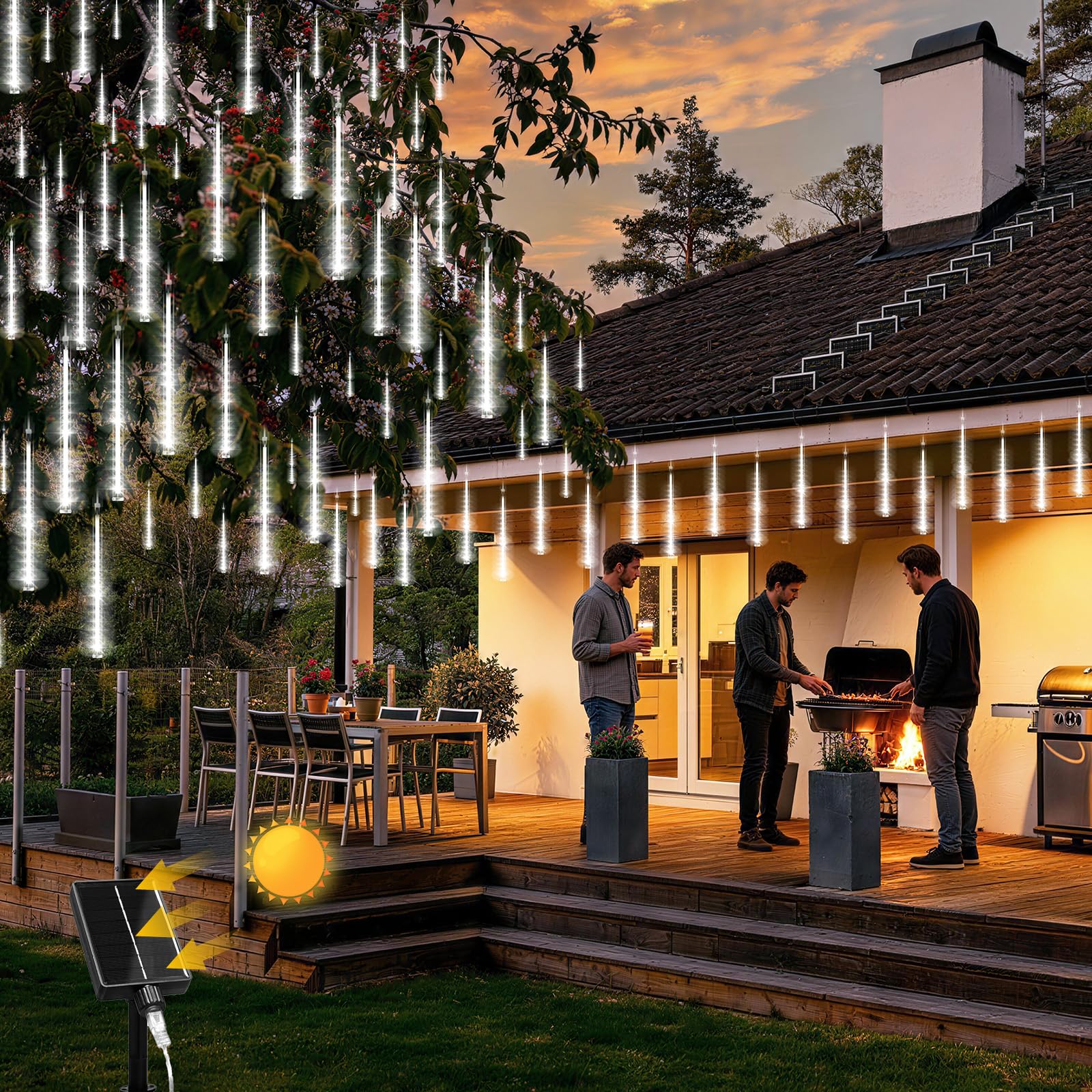 KNONEW Solar-Meteorschauer-Lichter, 43,2 cm, 20 Röhren, 720 LEDs, Weihnachtslichter, für den Außenbereich, wasserdicht, fallende Regentropfenlichter für Weihnachtsbaum, Weihnachten, Hochzeit, Party