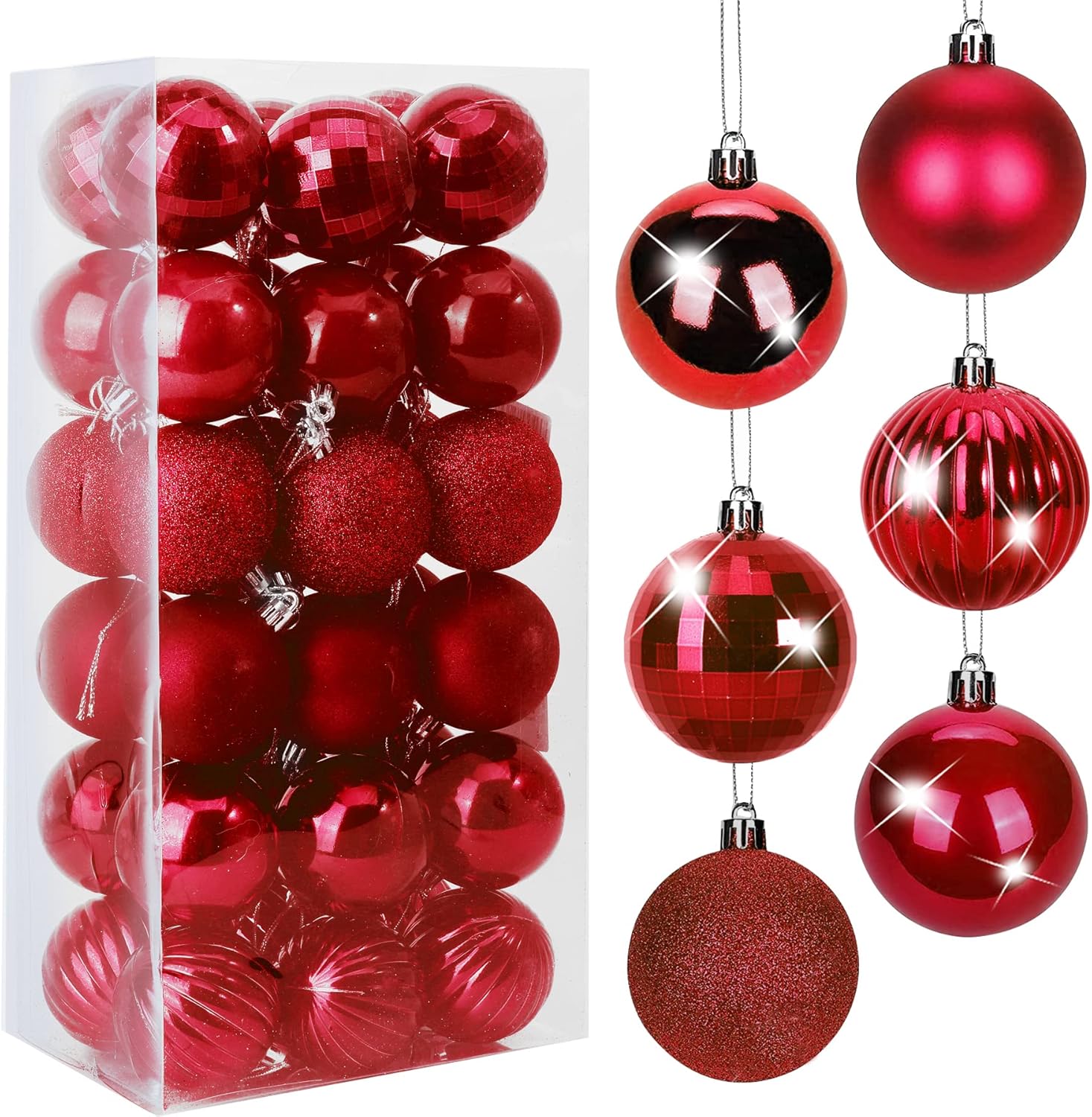 34 darabos karácsonyi gömbdísz készlet különböző színekben és stílusokban