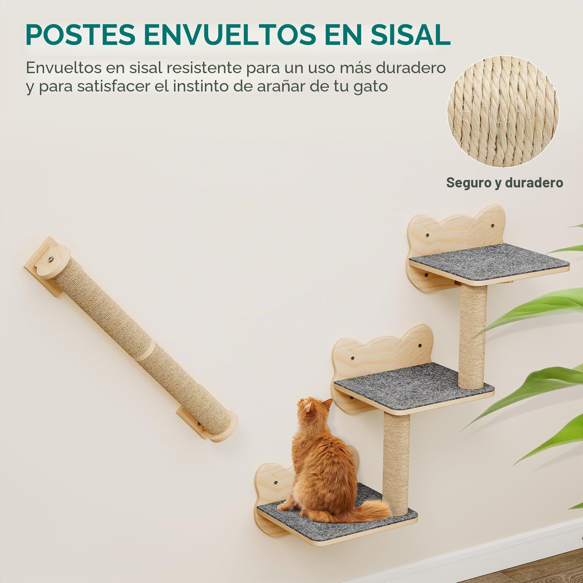 YITAHOME Juego de Pared de Escalada para Gatos, Muebles de Madera Resistentes para Gatos, 7 estantes con casa, Puente Colgante, escaleras, Hamaca y Poste rascador para Dormir, Jugar y Descansar