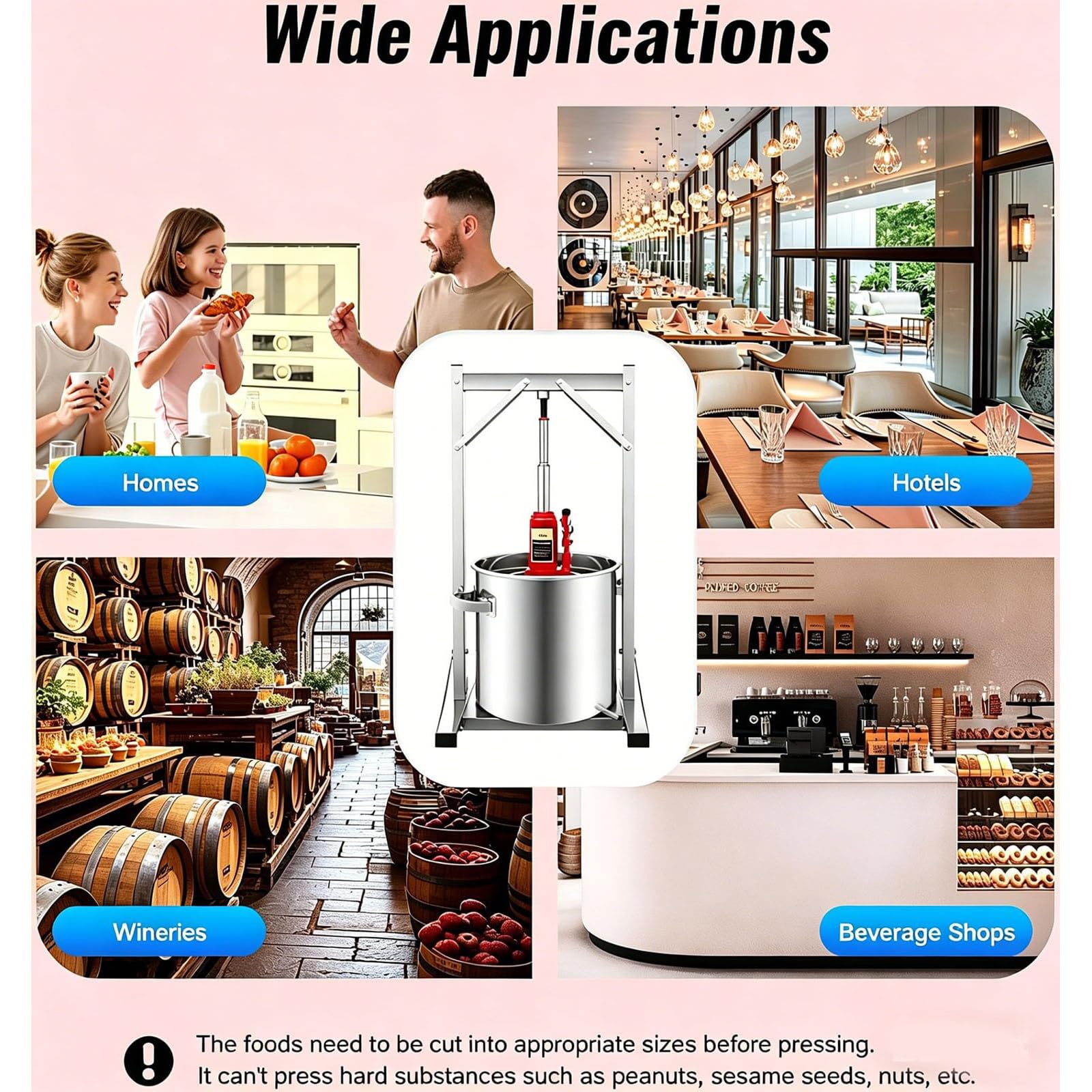 Pressa Idraulica per Frutta e Vino, Pressa Manuale per Frutta da 12L/22L/36L con Martinetto Idraulico da 3000kg - Cestello in Acciaio Inox 304 per la Produzione di Succo, Vino e Sidro 22L