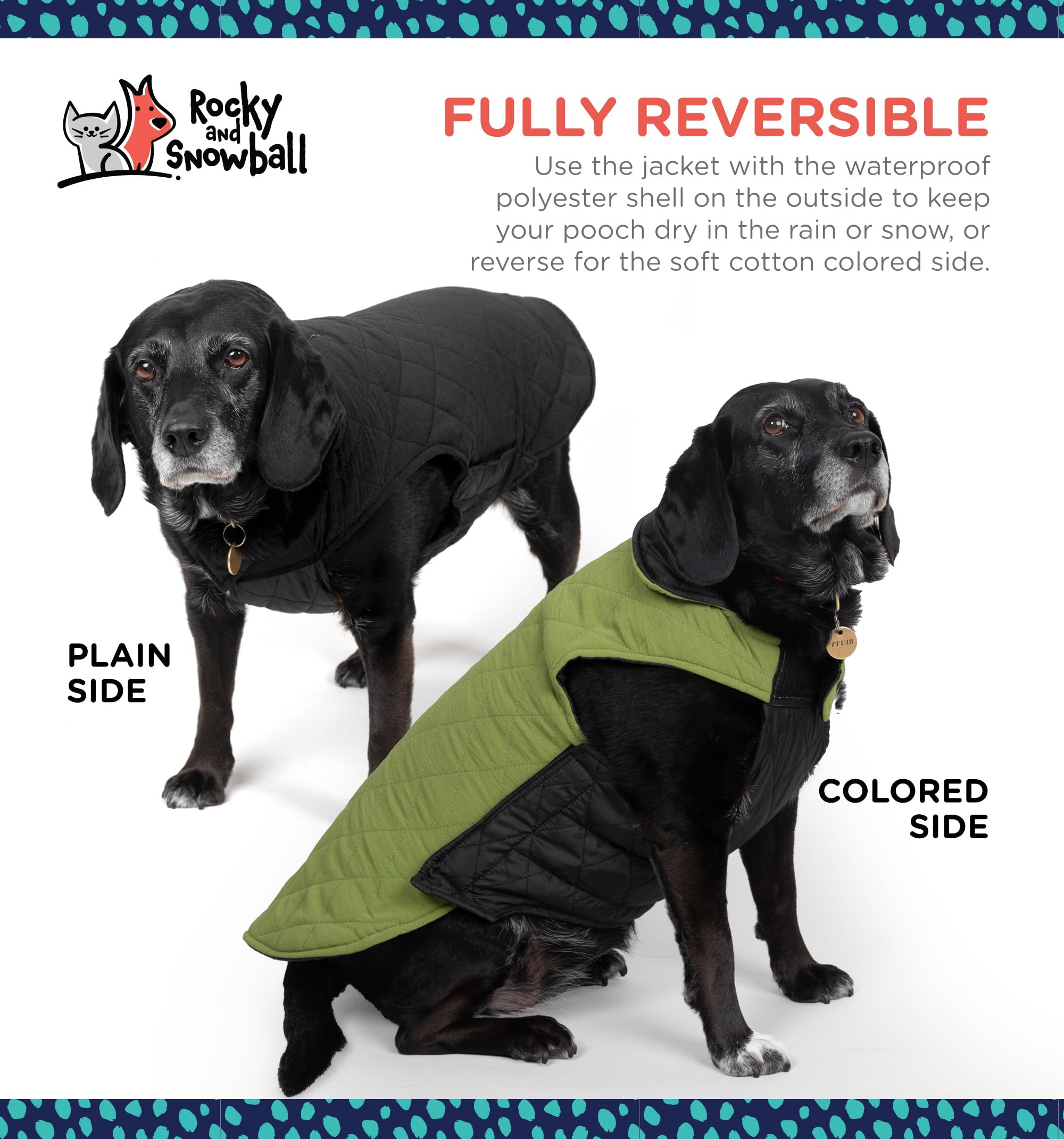 Rocky + Snowball - Abrigo para perro, chaquetas reversibles 2 en 1 para perros medianos y grandes, abrigo de invierno impermeable para perros para clima frío