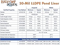 Vista 4 de HALF OFF PONDS - Revestimiento de estanque LLDPE de 5 pies x 15 pies de 30 mil para estanques, lagos y cuencas de retención