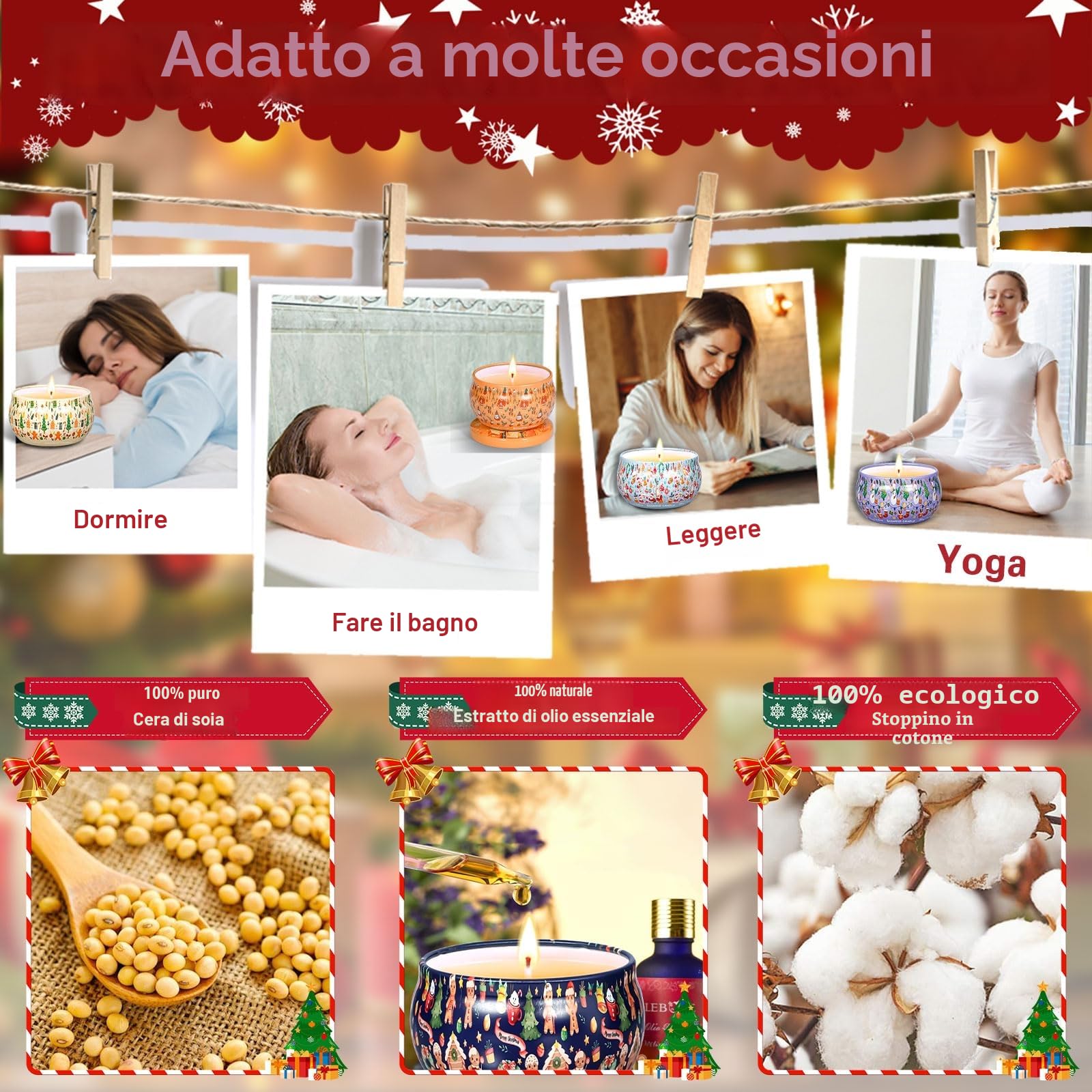 Set di 16 Candele Profumate Natalizie - Regalo, Bomboniere, Offerta per Natale, Compleanno e Decorazioni
