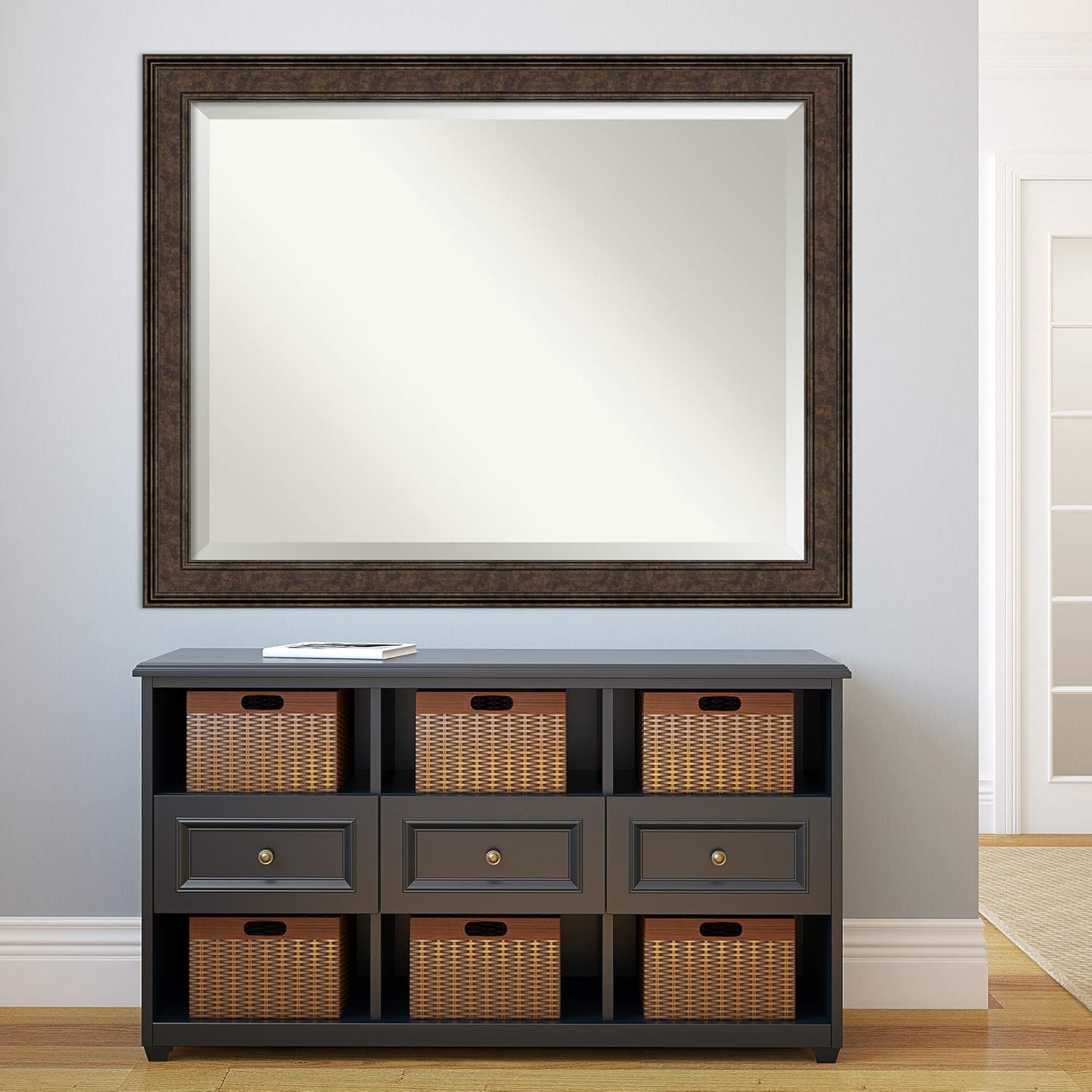 Amanti Art Bronze Bathroom Mirror for Over Sink, 36x46 Ridge Bronze Rectangle Vanity Mirror, X-Large Traditional Frame, Hangs Horizonally and Vertically, Bathroom Wall Decor, Beveled Edge