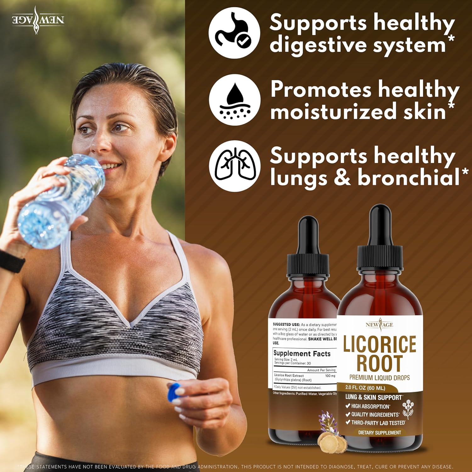 NEW AGE Licorice Root Tincture - Digestive, Lung & Skin Support - Licorice Root Extract Liquid Drops - Vegan, Sugar & Alcohol-Free Supplement - 4 fl oz - Image 2