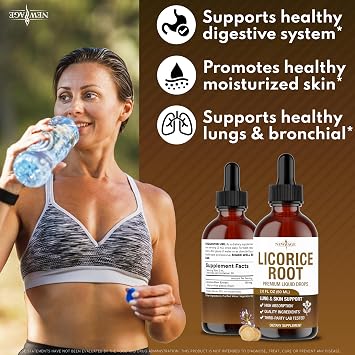 NEW AGE Licorice Root Tincture - Digestive, Lung & Skin Support - Licorice Root Extract Liquid Drops - Vegan, Sugar & Alcohol-Free Supplement - 2 fl oz