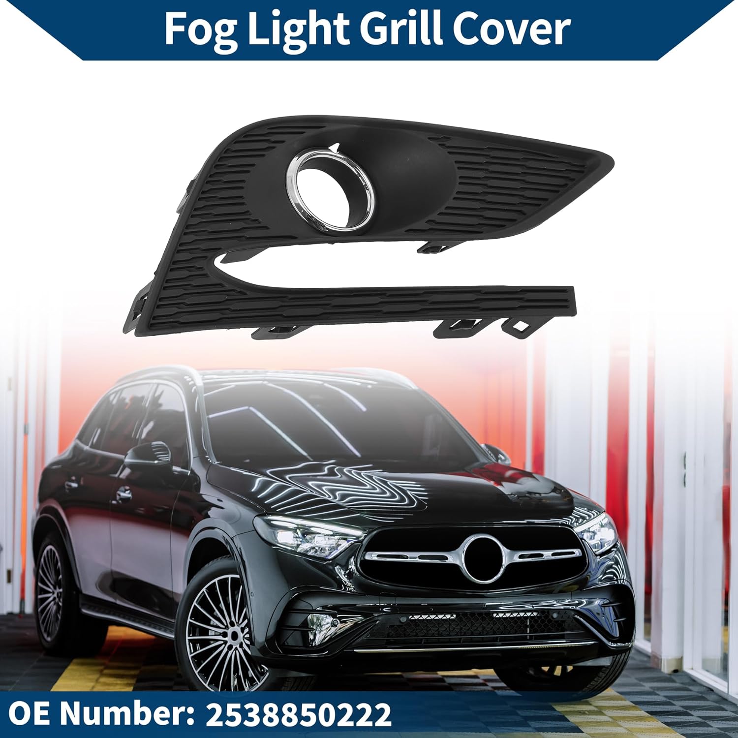 Fog Light Grill Front Lower Bumper Fog Light Cover Inserts No.2538850222 for Mercedes-Benz GLC300 2016-2019 Black ABS 1 Pc Front Right Car - Image 2