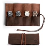 Hide & Drink&comma; Leather Watch Roll Organizer Handmade from Full Grain Leather&comma; Holds Up to 4 Watches&comma; Easy Carry On Watchlover Storage &lpar;Bourbon Brown&rpar;