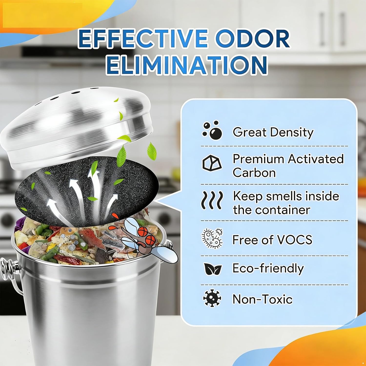 Charcoal Refill Kitchen Compost Filters for Party Home Carbon Filter Adsorbing Family Odor Control Pad Black Round One Size