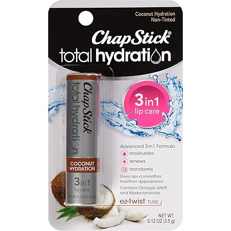 ChapStick Total Hydration Coconut Lip Balm Tube, Hydrating Coconut ChapStick for Lip Care - 0.12 Oz