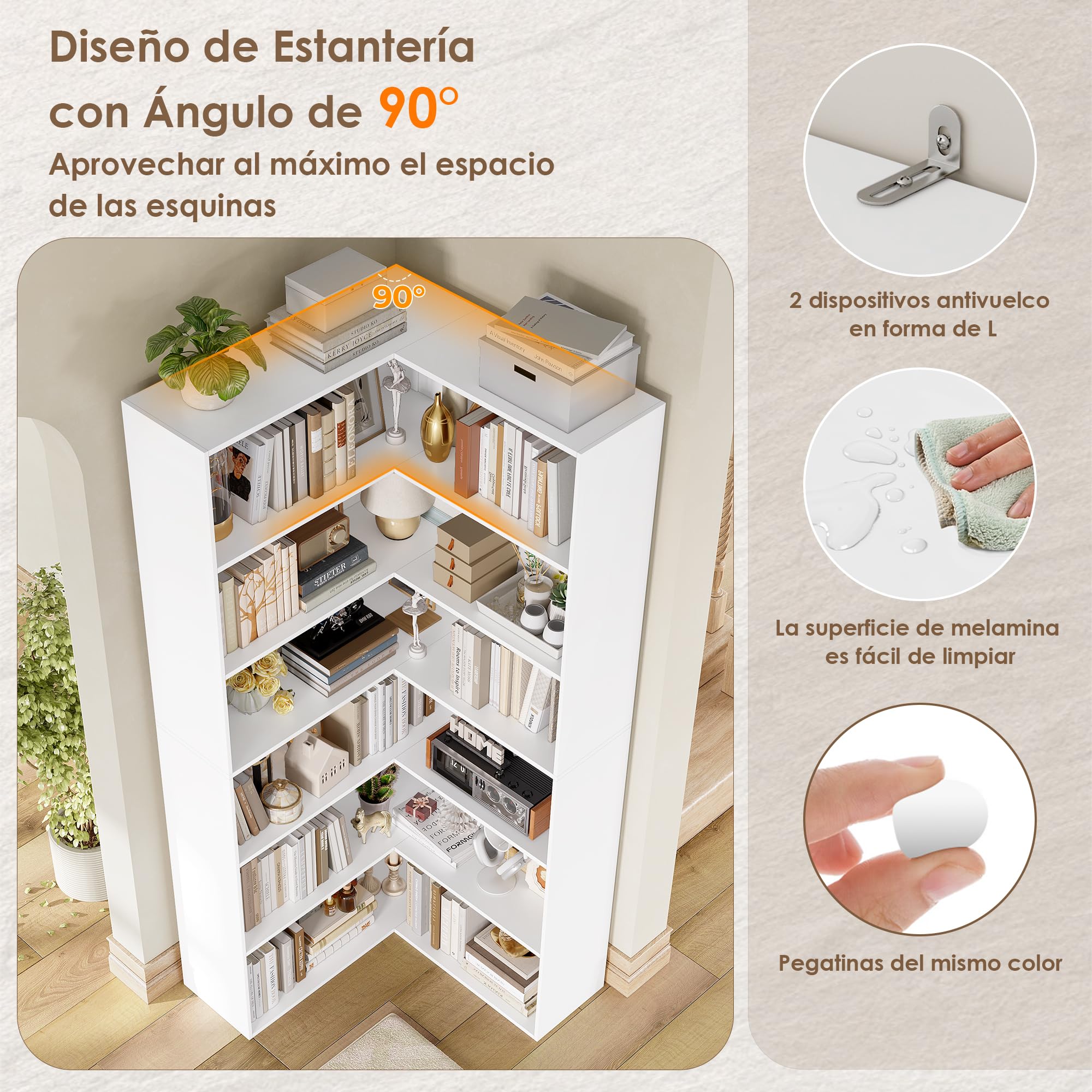 FirFurd 186cm Estantería Esquina, Librería Estantería Libros de 6 Niveles