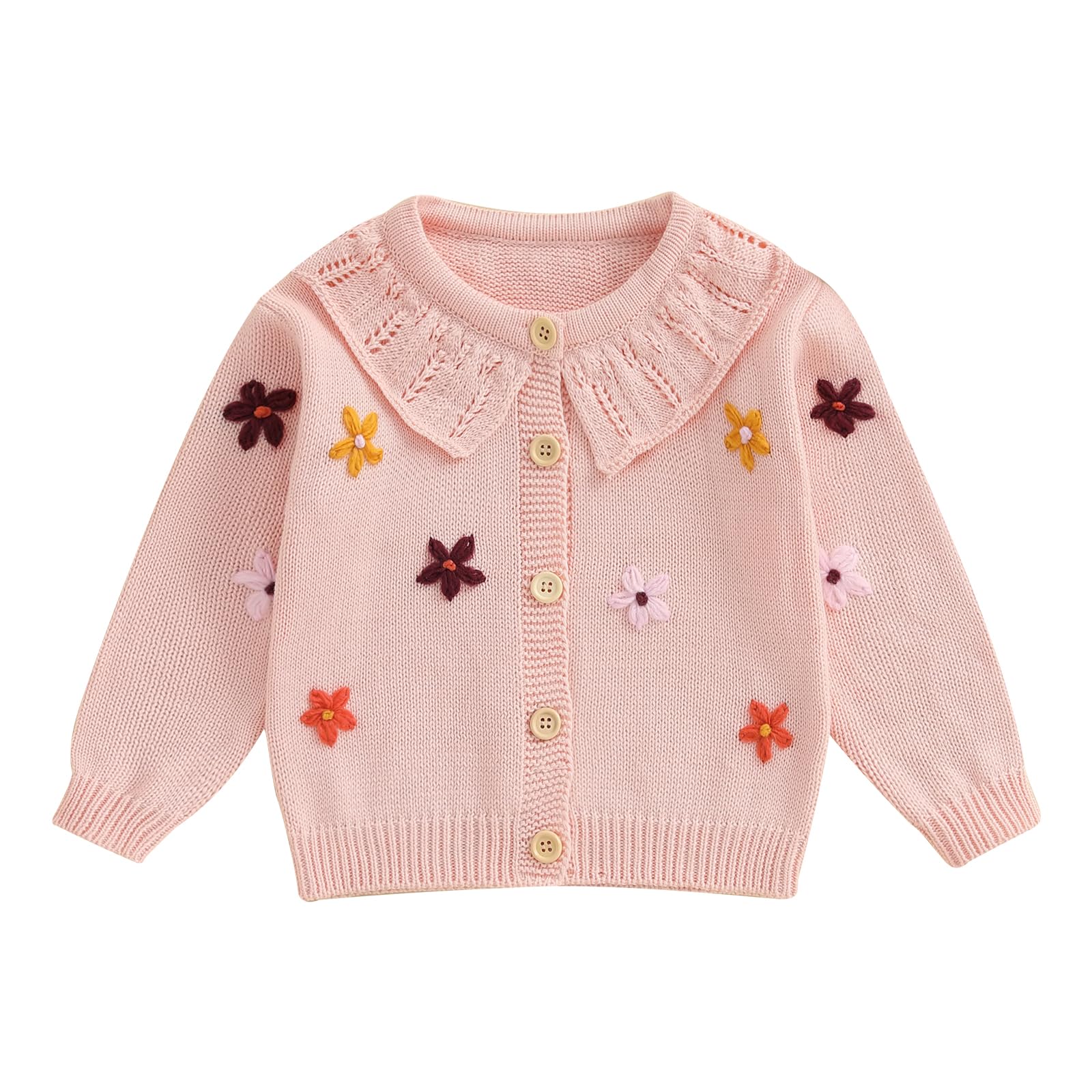 Toddler Baby Girl Fall Winter Clothes Cardigan Sweater Infant Knit Floral Knitwear Button Knitted Outwear Outfit (A Pink, 18-24 Months)